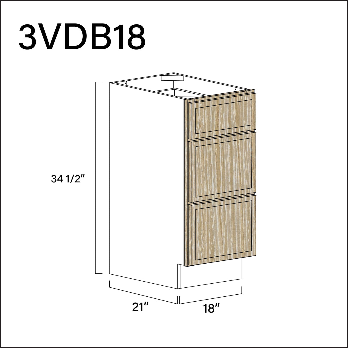 Oak Slim Shaker Vanity 3-Drawer Storage Cabinet - 18&quot; W x 34.5&quot; H x 21&quot; D