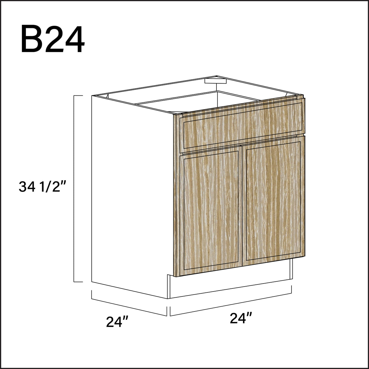 Oak Slim Shaker 1 Drawer 2 Door Kitchen Base Cabinet - 24&quot; W x 34.5&quot; H x 24&quot; D