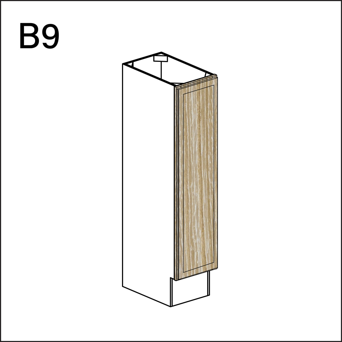 Oak Slim Shaker Single Door Kitchen Base Cabinet - 9&quot; W x 34.5&quot; H x 24&quot; D