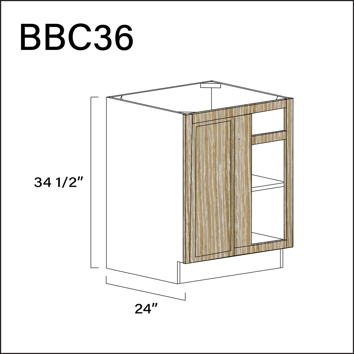 Oak Slim Shaker Base Blind Corner Cabinet - 27&quot; W x 34.5&quot; H x 24&quot; D