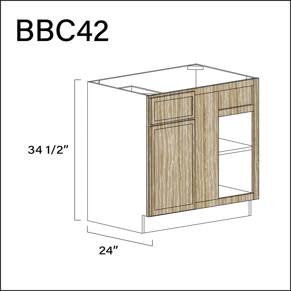 Oak Slim Shaker Base Blind Corner Cabinet - 39&quot; W x 34.5&quot; H x 24&quot; D