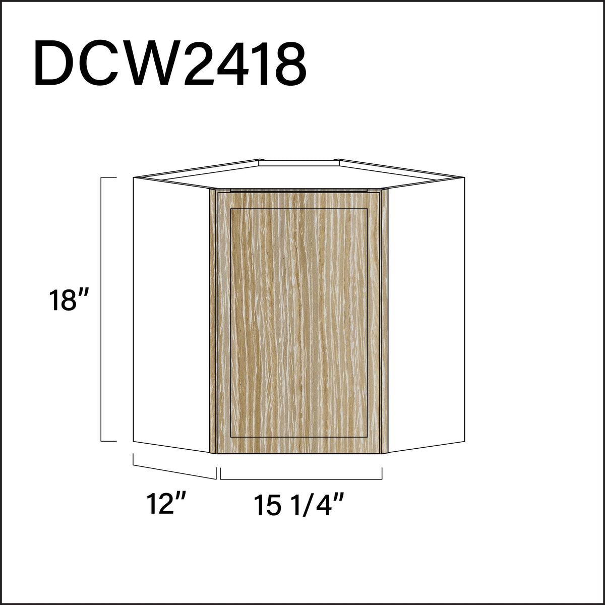 Oak Slim Shaker Diagonal Wall Corner Cabinet - 24&quot; W x 18&quot; H x 12&quot; D