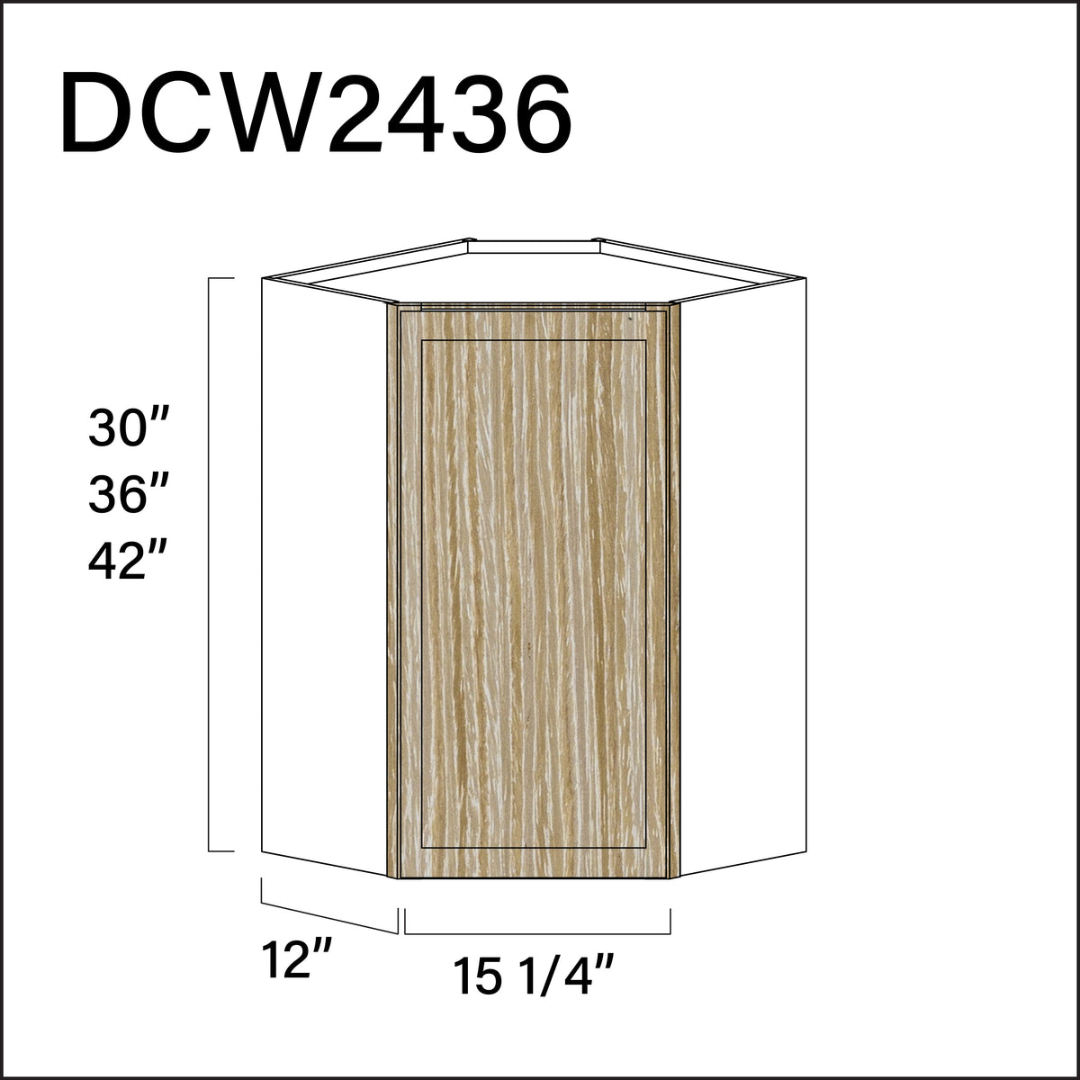 Oak Slim Shaker Diagonal Wall Corner Cabinet - 24&quot; W x 36&quot; H x 12&quot; D