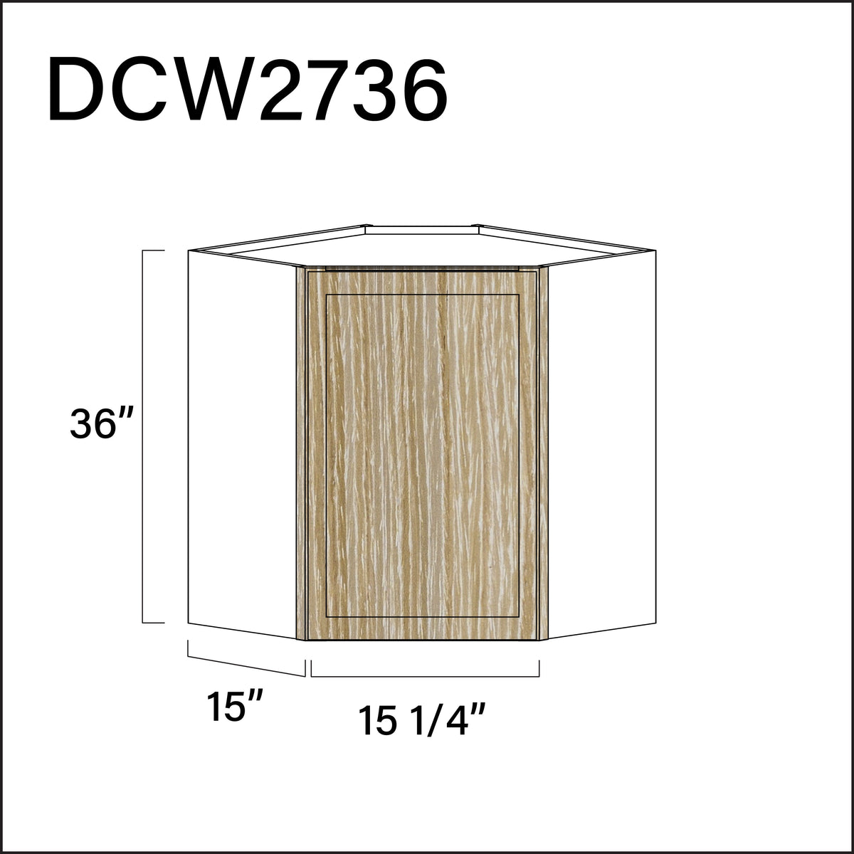 Oak Slim Shaker Diagonal Wall Corner Cabinet - 27&quot; W x 36&quot; H x 15&quot; D