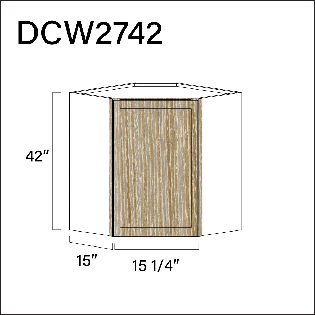 Oak Slim Shaker Diagonal Wall Corner Cabinet - 27&quot; W x 42&quot; H x 15&quot; D