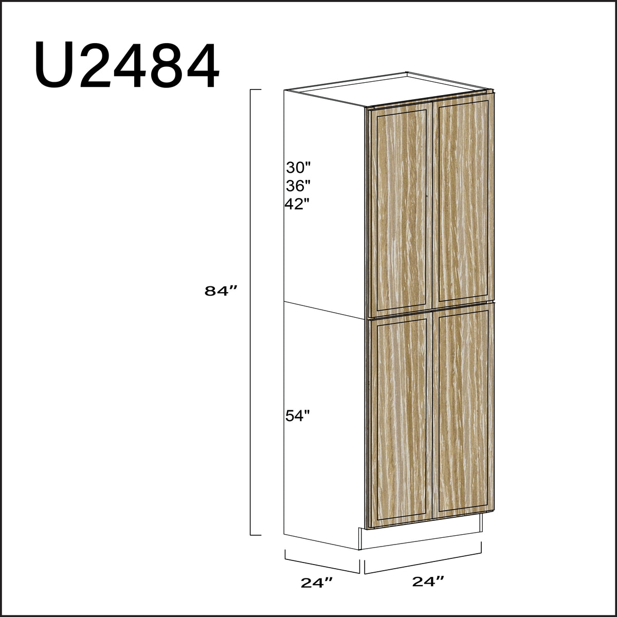 Oak Slim Shaker Double Door Pantry Cabinet - 24&quot; W x 84&quot; H x 24&quot; D