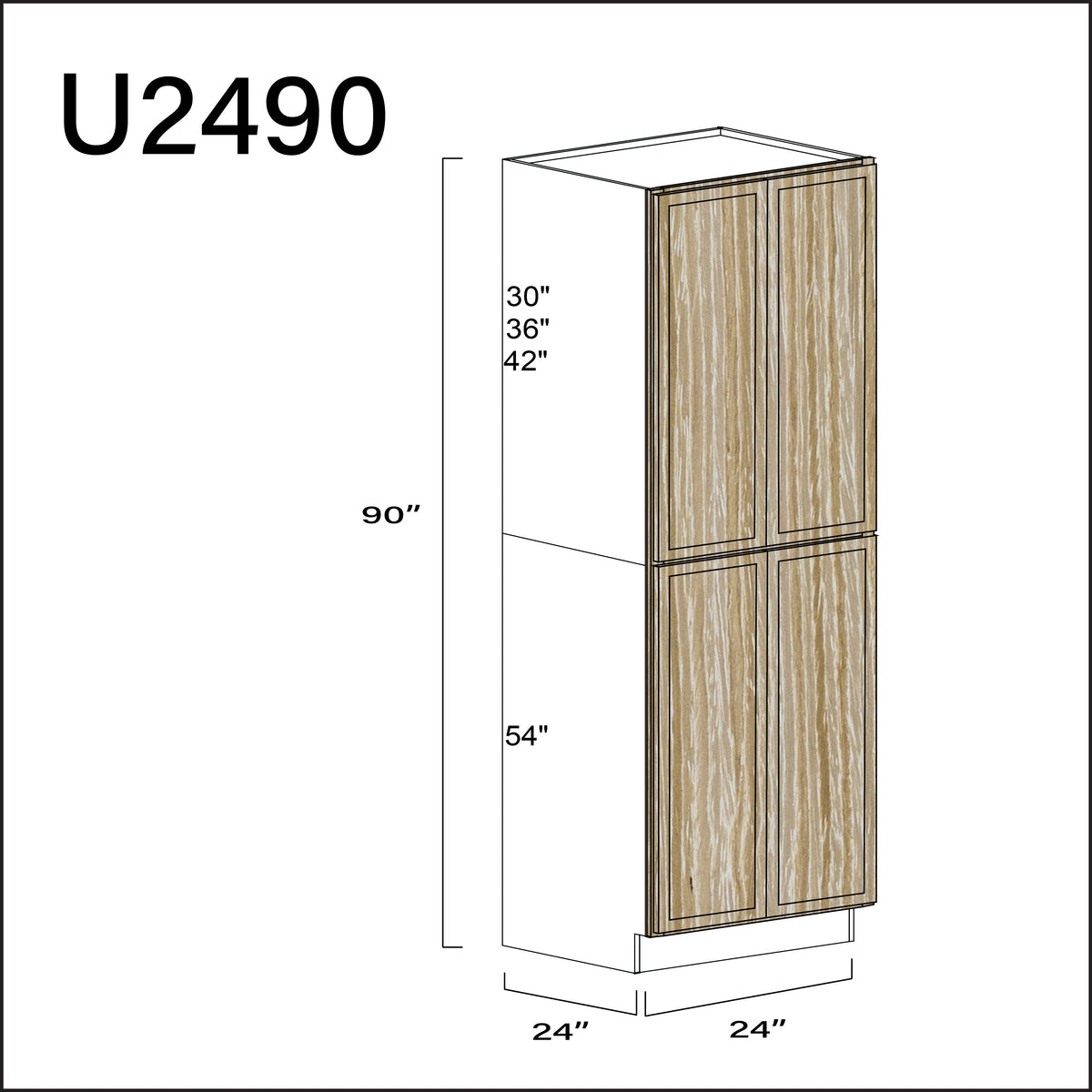 Oak Slim Shaker Double Door Pantry Cabinet - 24&quot; W x 90&quot; H x 24&quot; D