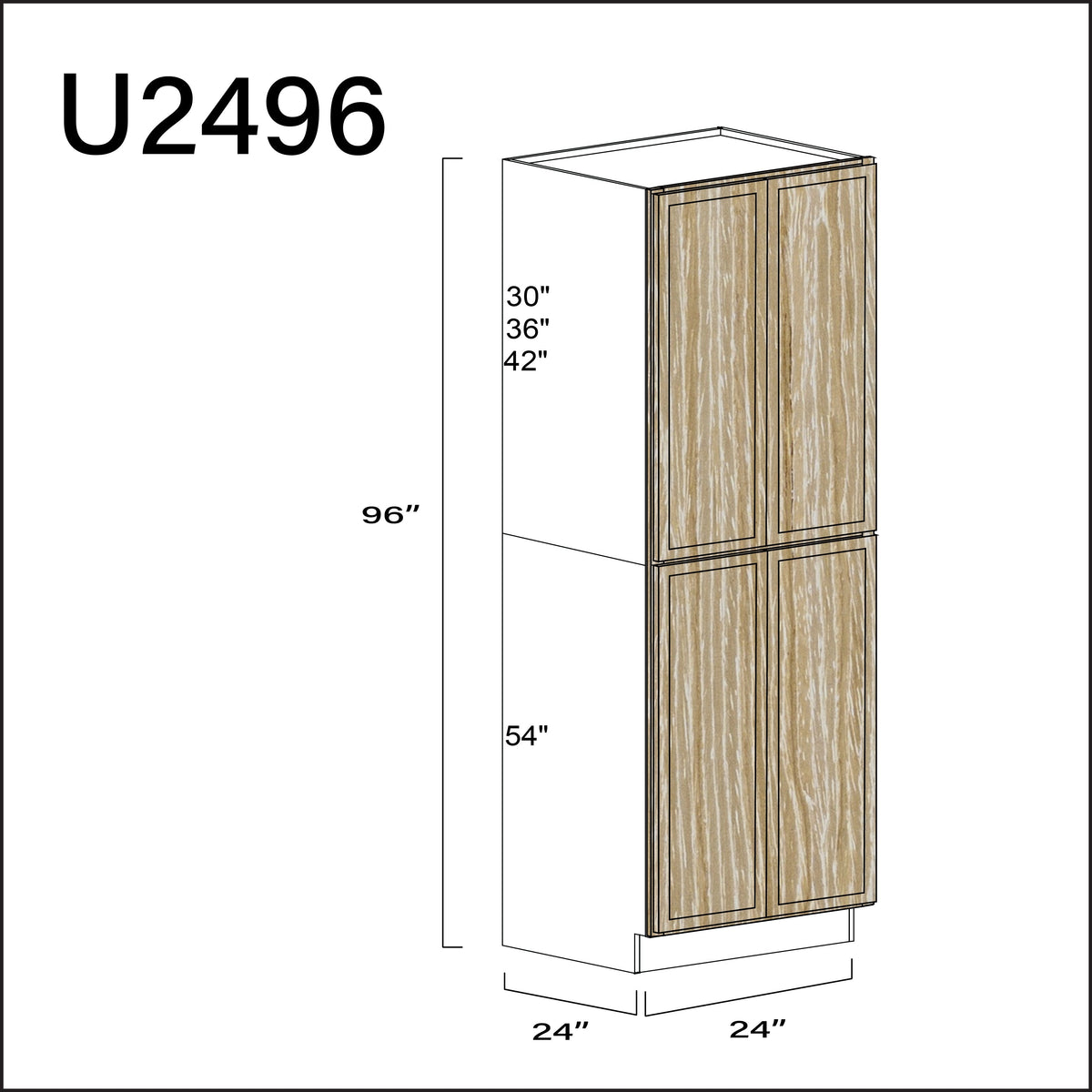 Oak Slim Shaker Double Door Pantry Cabinet - 24&quot; W x 96&quot; H x 24&quot; D