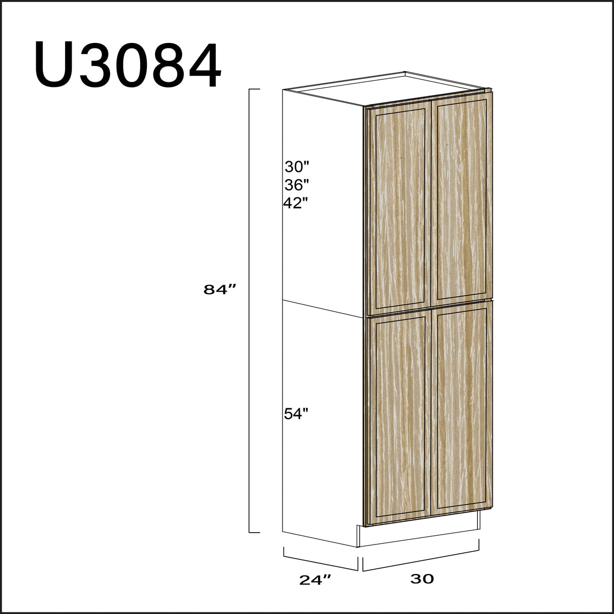 Oak Slim Shaker Double Door Pantry Cabinet - 30&quot; W x 84&quot; H x 24&quot; D