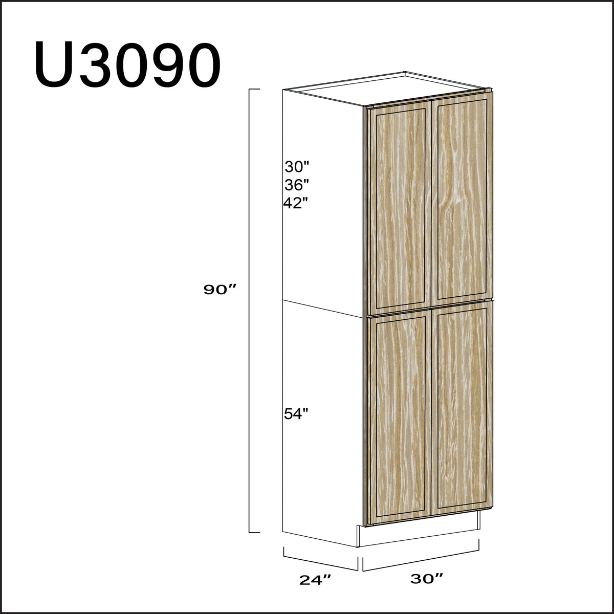 Oak Slim Shaker Double Door Pantry Cabinet - 30&quot; W x 90&quot; H x 24&quot; D
