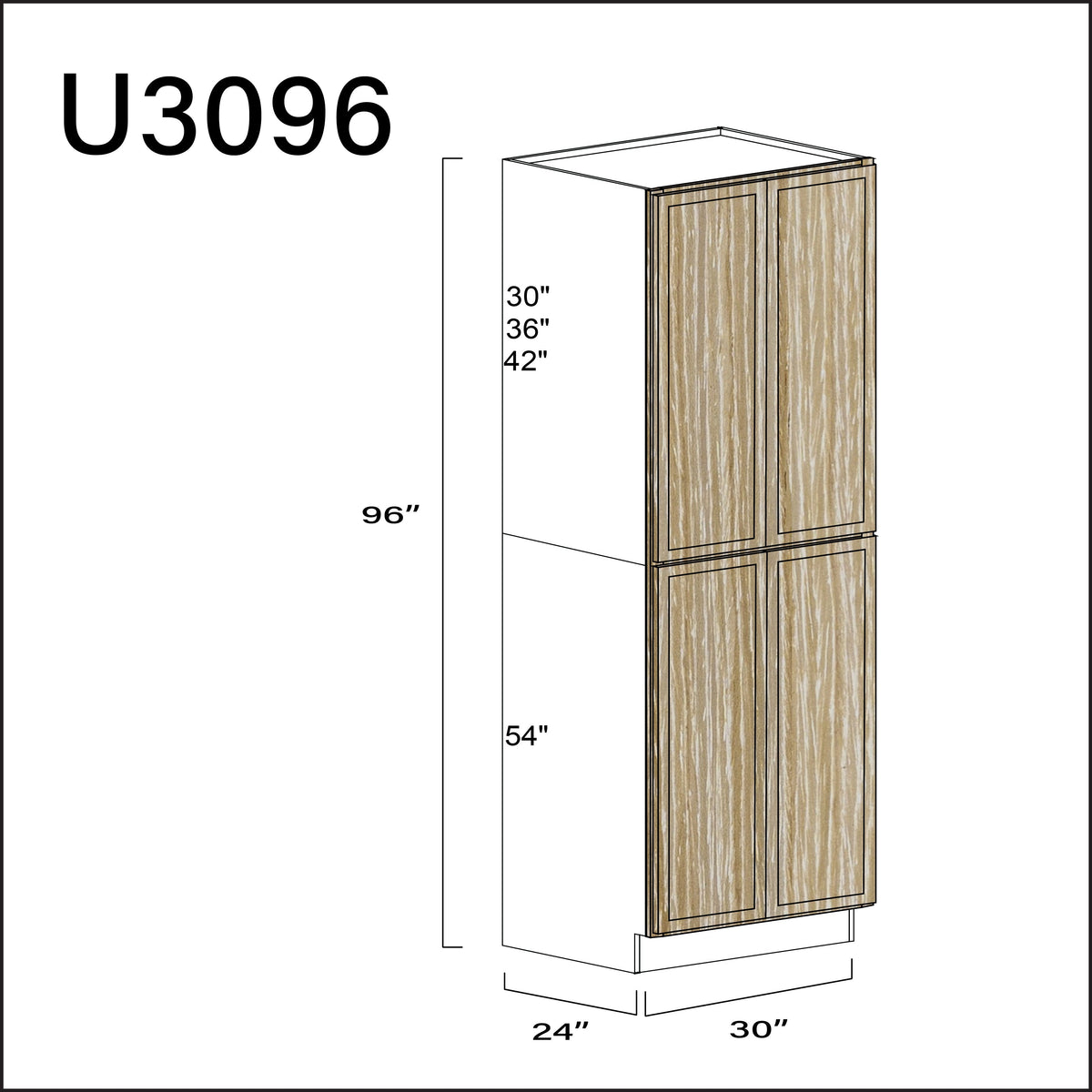 Oak Slim Shaker Double Door Pantry Cabinet - 30&quot; W x 96&quot; H x 24&quot; D