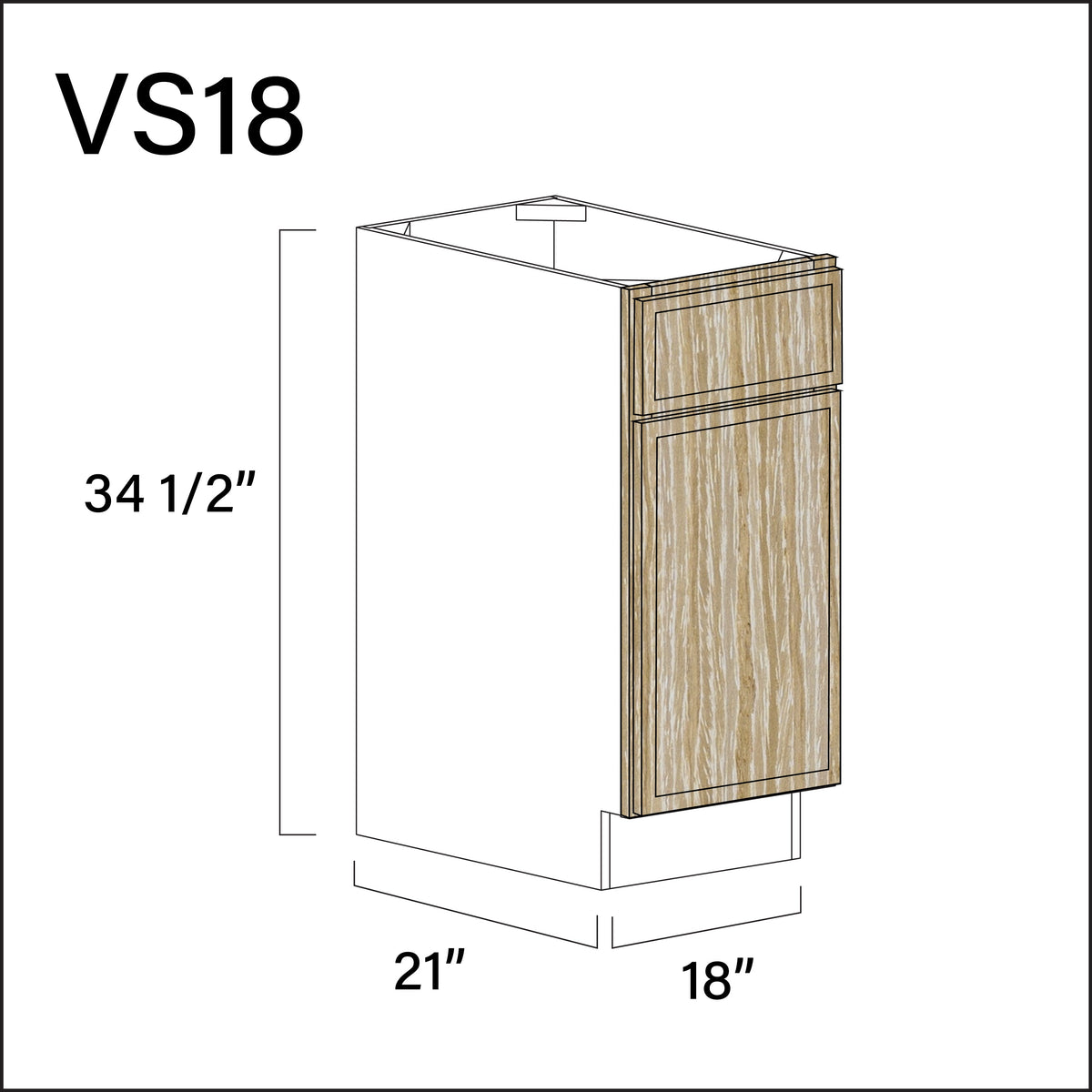Oak Slim Shaker Vanity Sink Base Cabinet - 18&quot; W x 34.5&quot; H x 21&quot; D