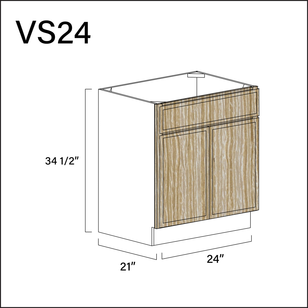 Oak Slim Shaker Vanity Sink Base Cabinet - 24&quot; W x 34.5&quot; H x 21&quot; D