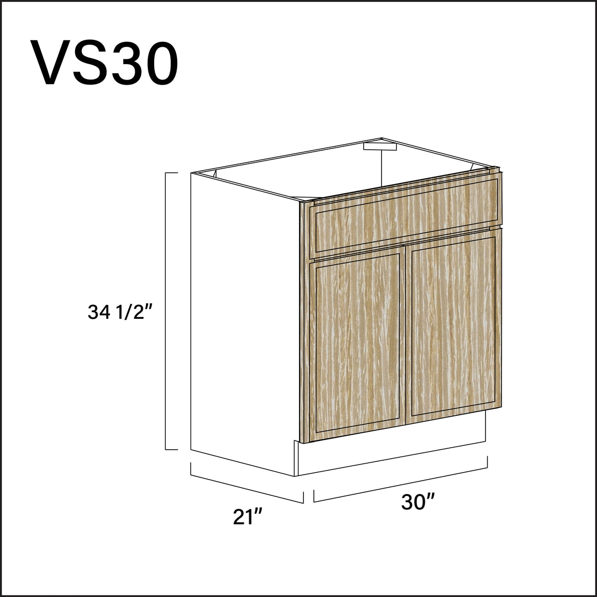 Oak Slim Shaker Vanity Sink Base Cabinet - 30&quot; W x 34.5&quot; H x 21&quot; D