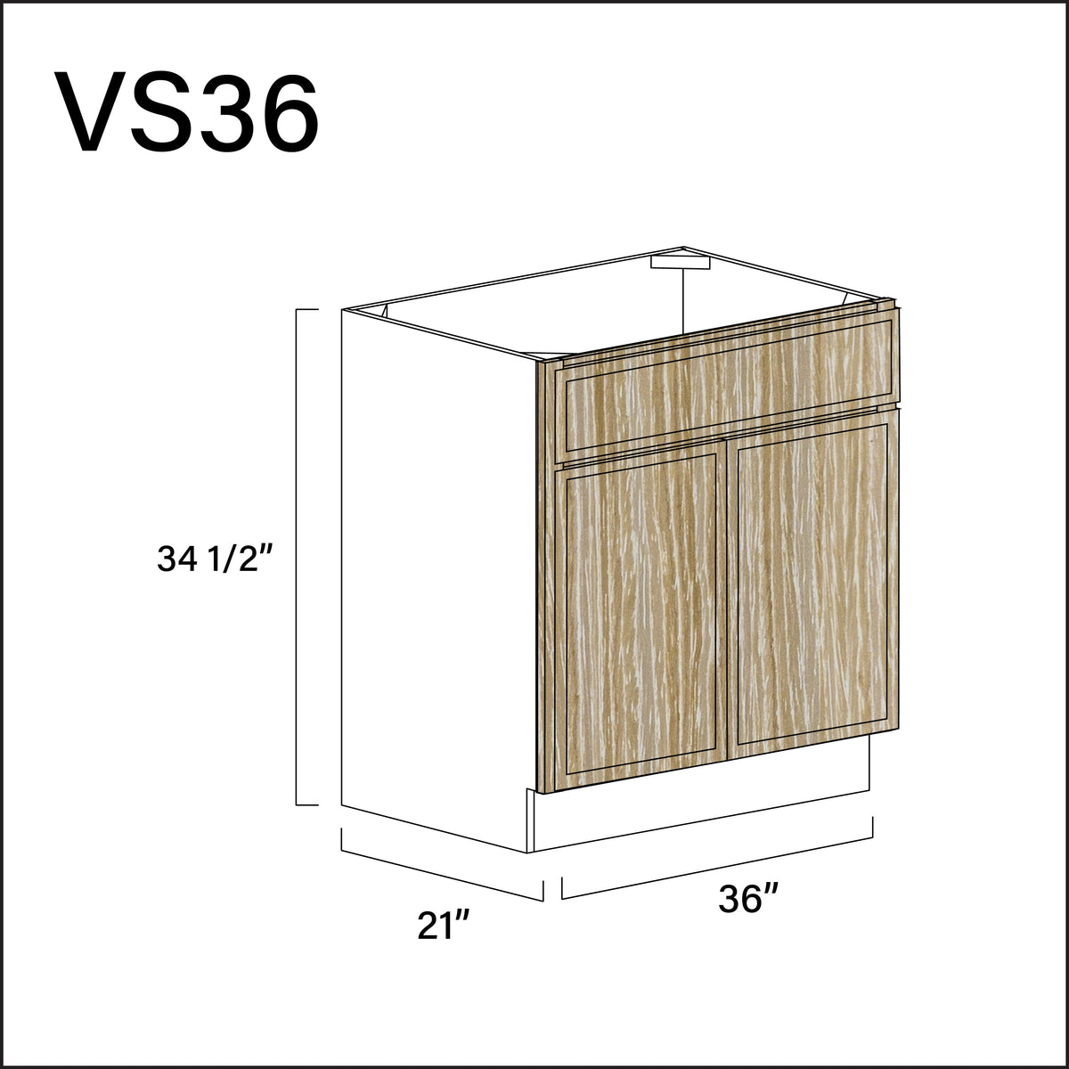 Oak Slim Shaker Vanity Sink Base Cabinet - 36&quot; W x 34.5&quot; H x 21&quot; D
