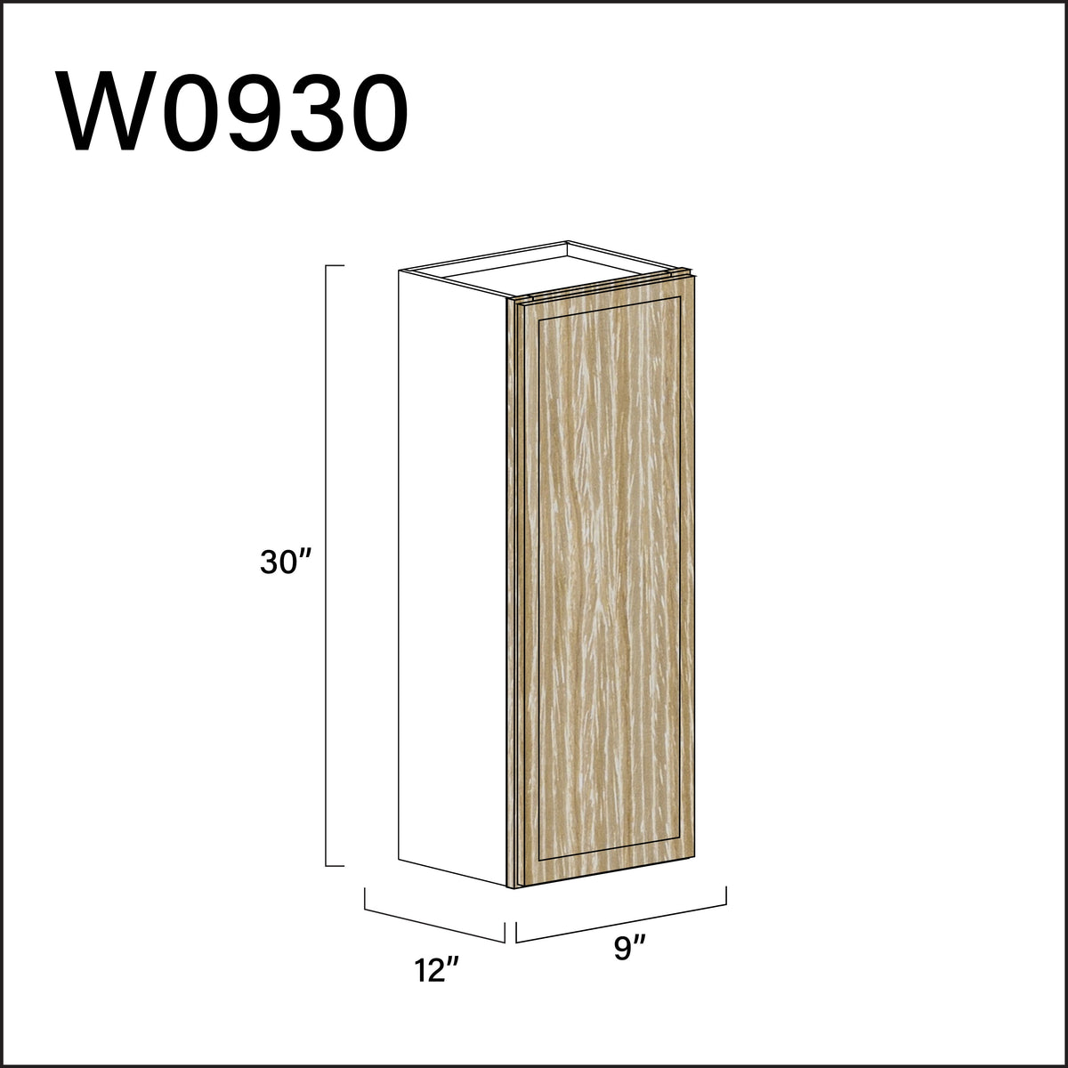 Oak Slim Shaker Single Door Wall Cabinet - 9&quot; W x 30&quot; H x 12&quot; D