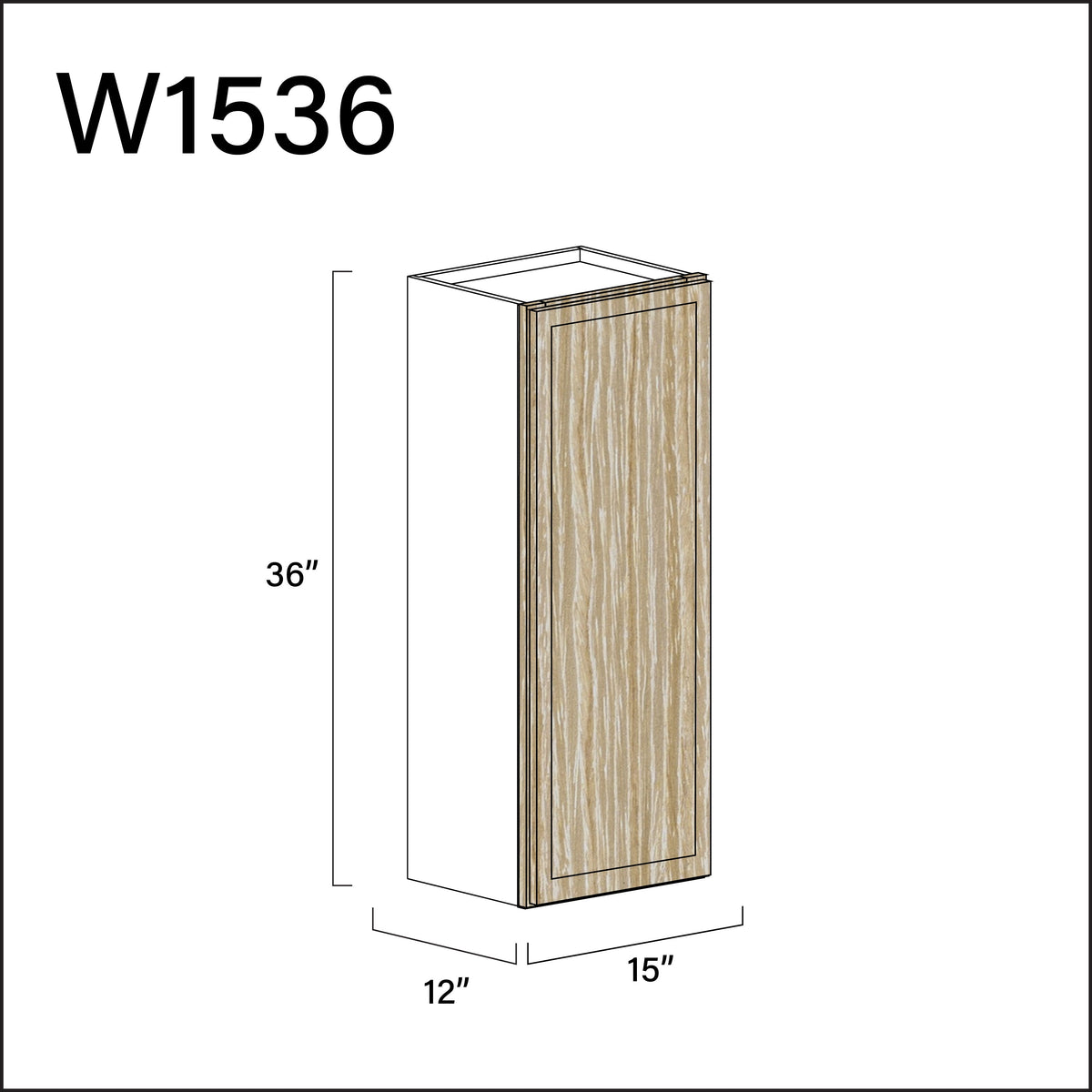 Oak Slim Shaker Single Door Wall Cabinet - 15&quot; W x 36&quot; H x 12&quot; D