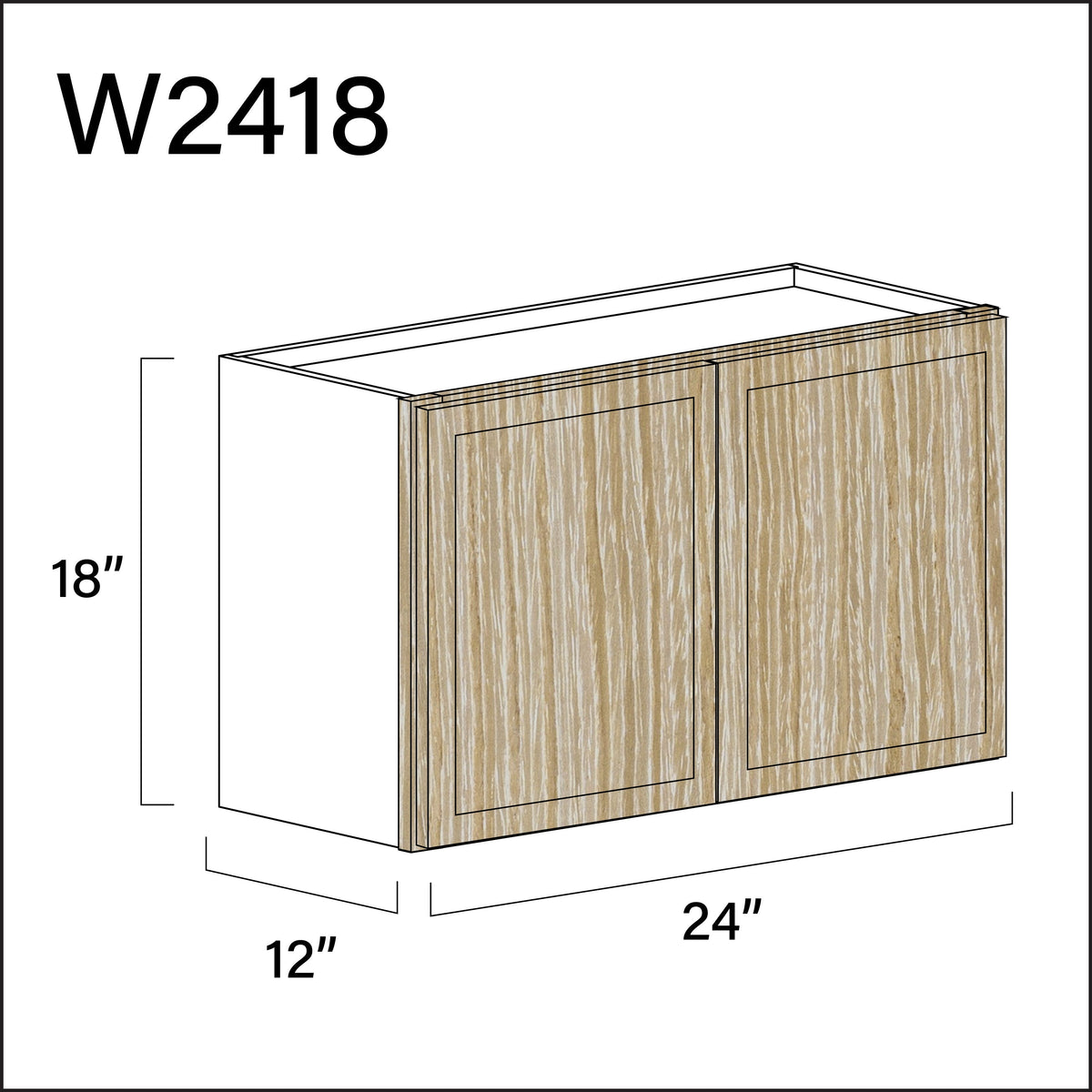 Oak Slim Shaker Double Door Wall Cabinet - 24&quot; W x 18&quot; H x 12&quot; D