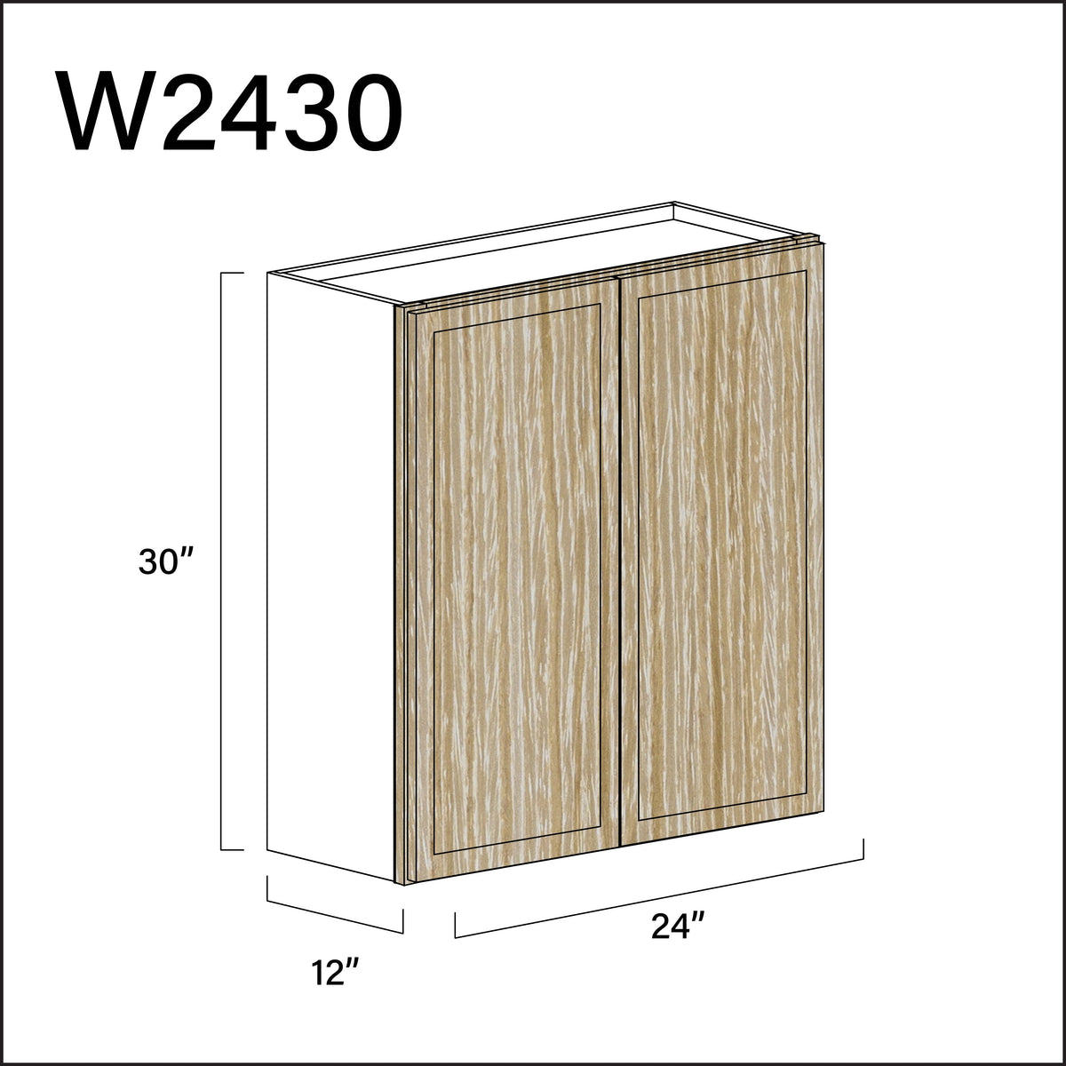 Oak Slim Shaker Double Door Wall Cabinet - 24&quot; W x 30&quot; H x 12&quot; D