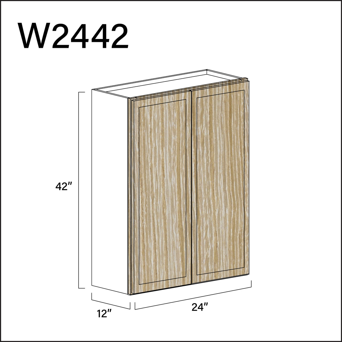 Oak Slim Shaker Double Door Wall Cabinet - 24&quot; W x 42&quot; H x 12&quot; D