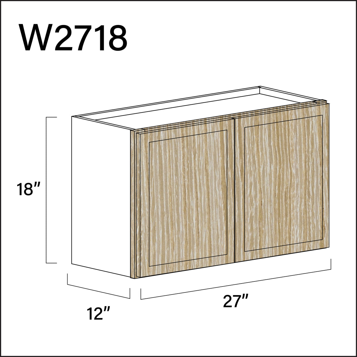 Oak Slim Shaker Double Door Wall Cabinet - 27&quot; W x 18&quot; H x 12&quot; D