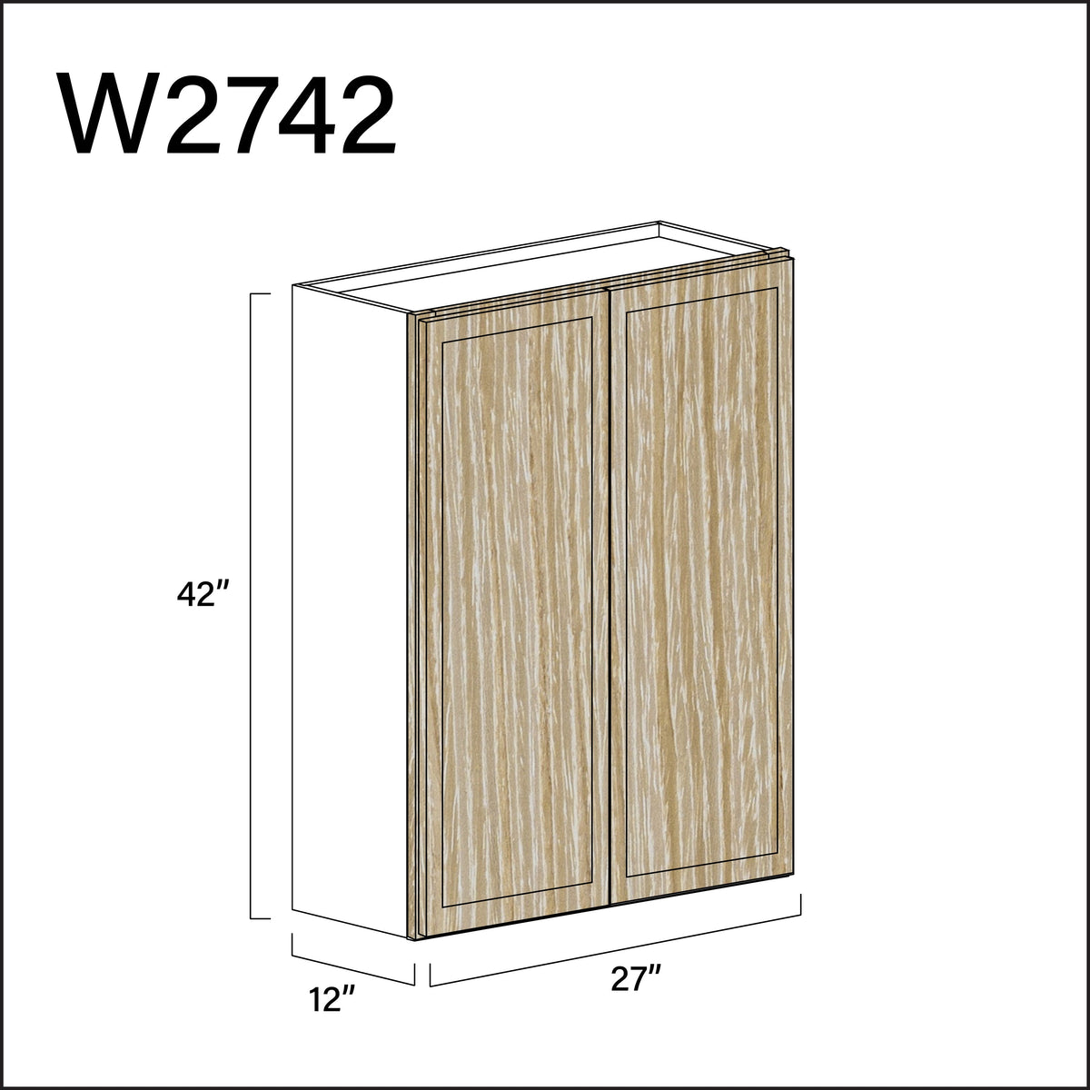 Oak Slim Shaker Double Door Wall Cabinet - 27&quot; W x 42&quot; H x 12&quot; D