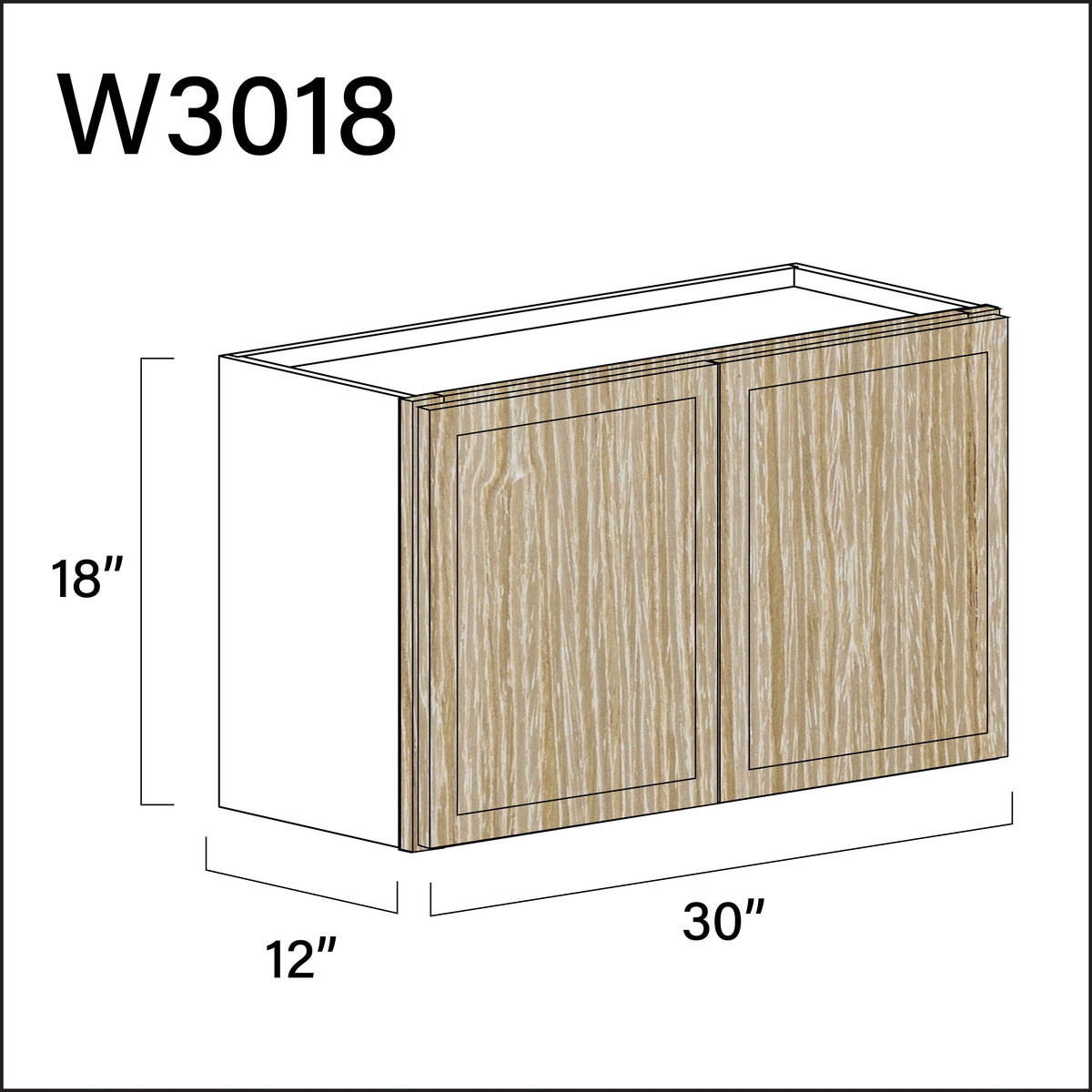 Oak Slim Shaker Double Door Wall Cabinet - 30&quot; W x 18&quot; H x 12&quot; D