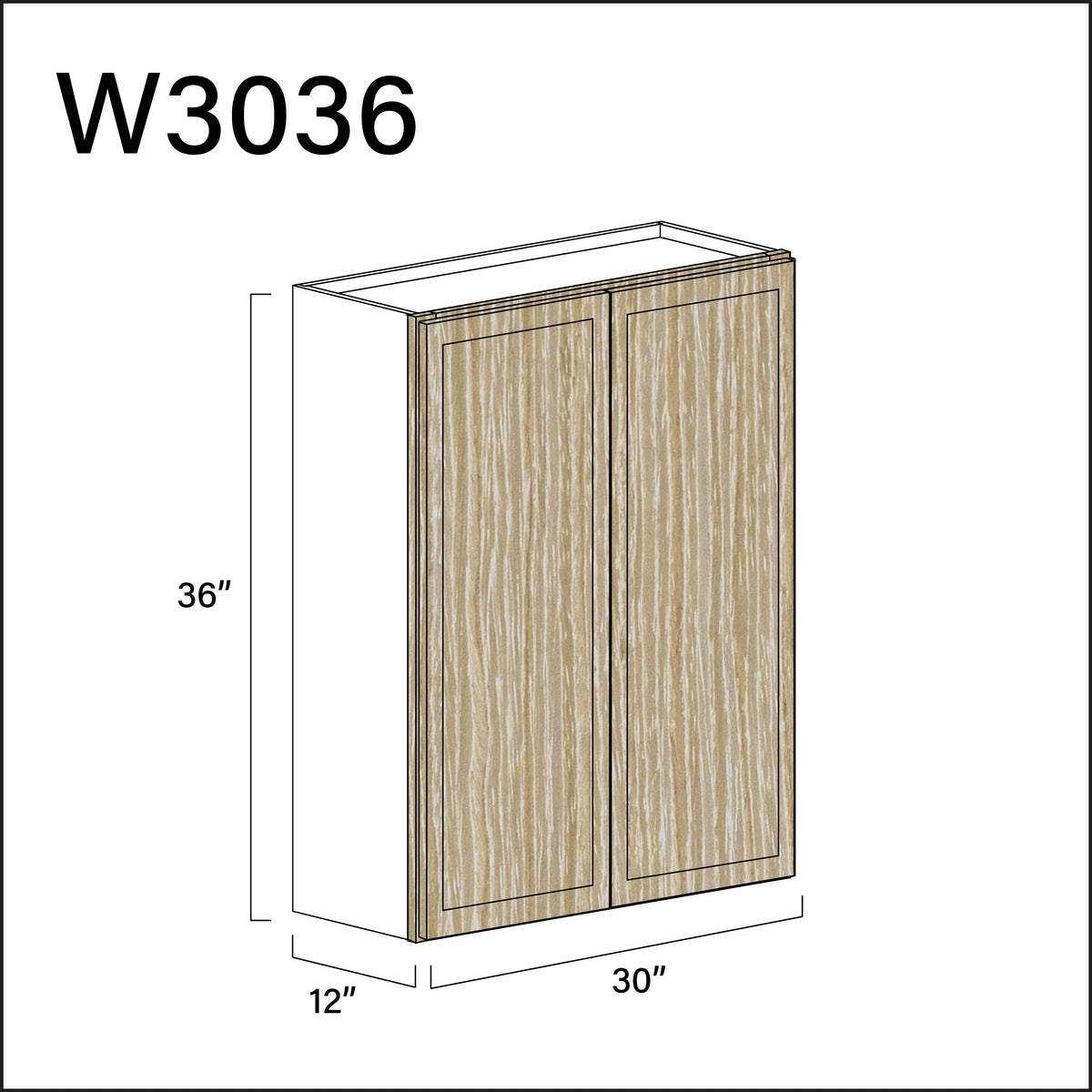 Oak Slim Shaker Double Door Wall Cabinet - 30&quot; W x 36&quot; H x 12&quot; D