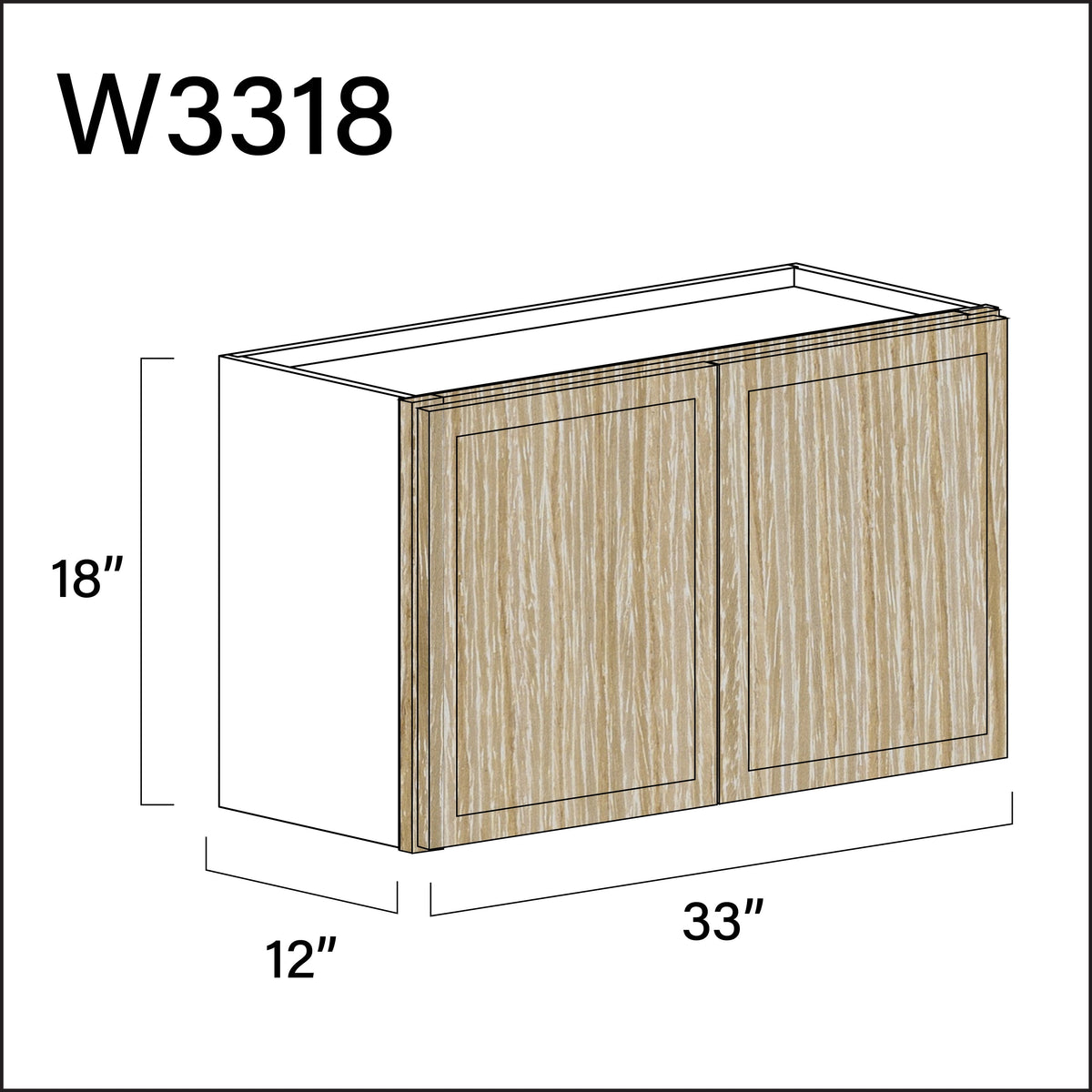 Oak Slim Shaker Double Door Wall Cabinet - 33&quot; W x 18&quot; H x 12&quot; D