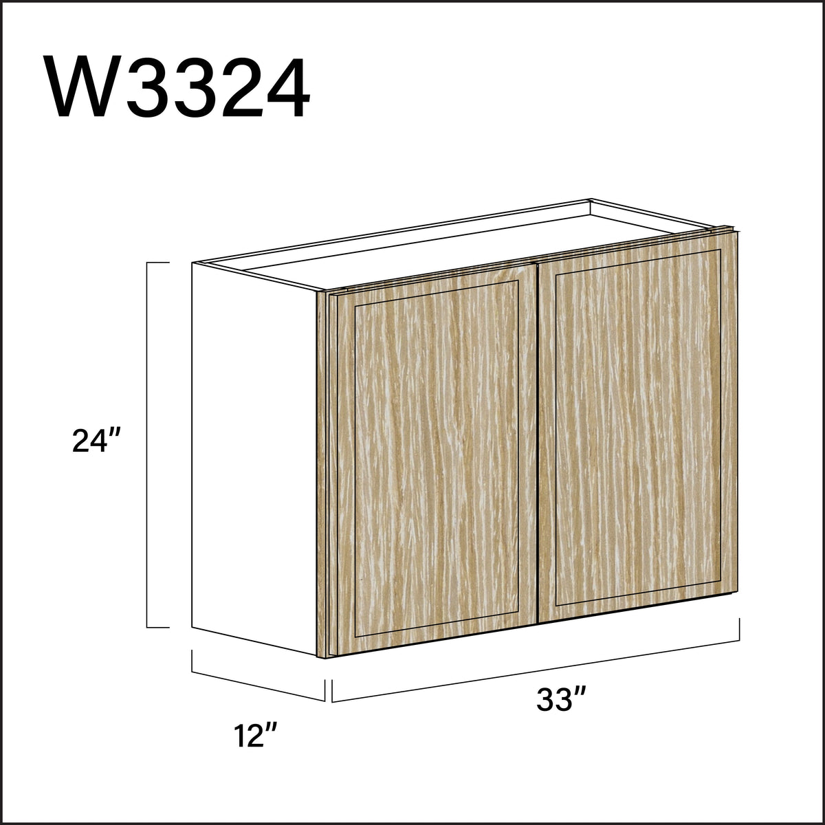 Oak Slim Shaker Double Door Wall Cabinet - 33&quot; W x 24&quot; H x 12&quot; D