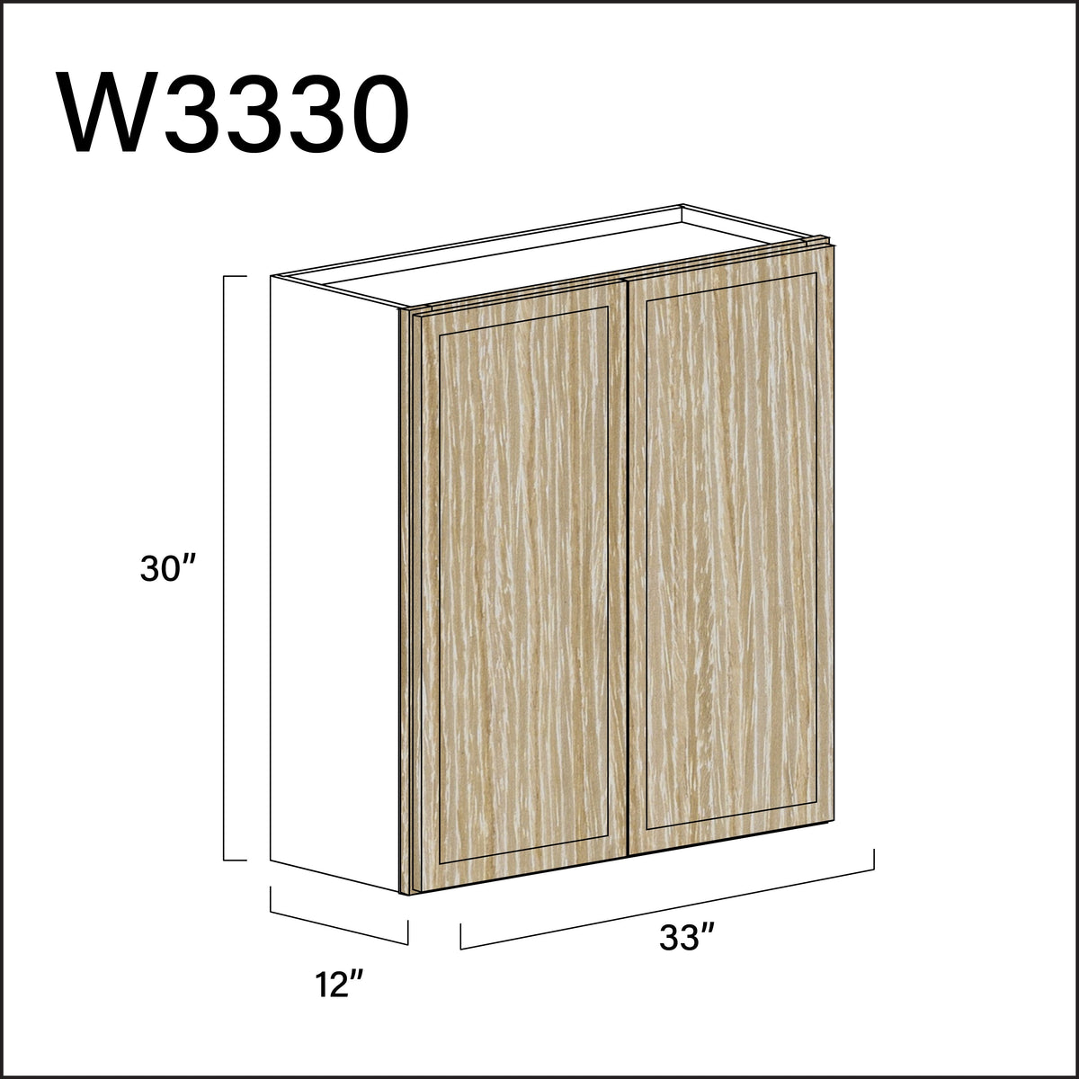 Oak Slim Shaker Double Door Wall Cabinet - 33&quot; W x 30&quot; H x 12&quot; D