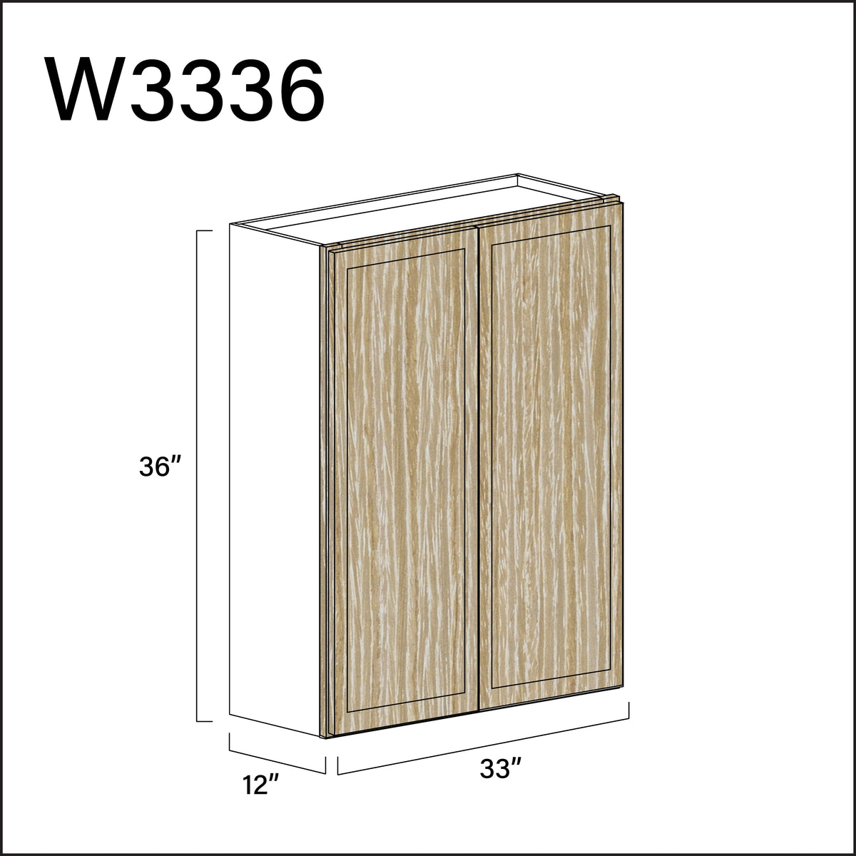 Oak Slim Shaker Double Door Wall Cabinet - 33&quot; W x 36&quot; H x 12&quot; D
