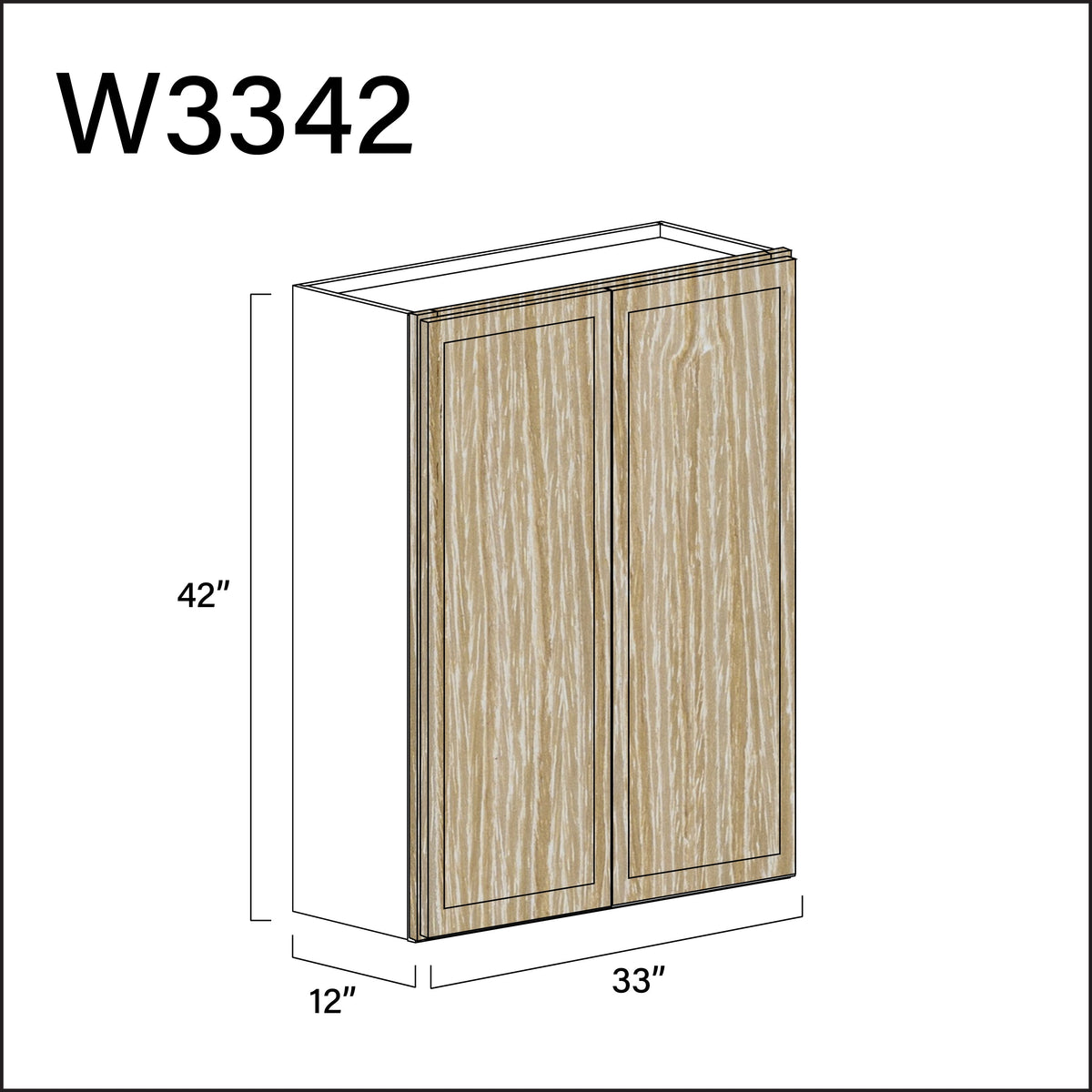 Oak Slim Shaker Double Door Wall Cabinet - 33&quot; W x 42&quot; H x 12&quot; D