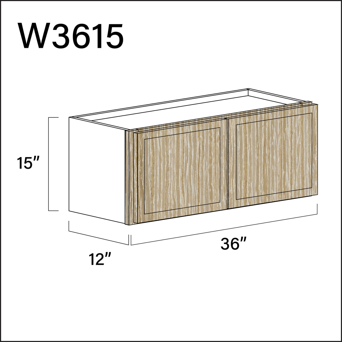 Oak Slim Shaker Double Door Wall Cabinet - 36&quot; W x 15&quot; H x 12&quot; D