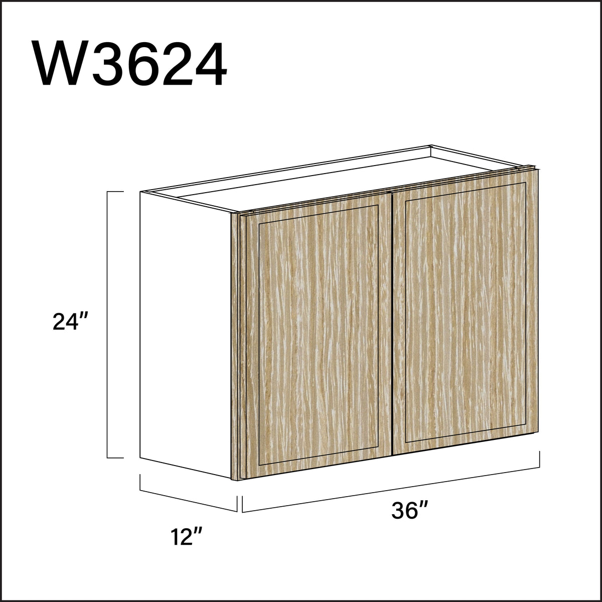 Oak Slim Shaker Double Door Wall Cabinet - 36&quot; W x 24&quot; H x 12&quot; D