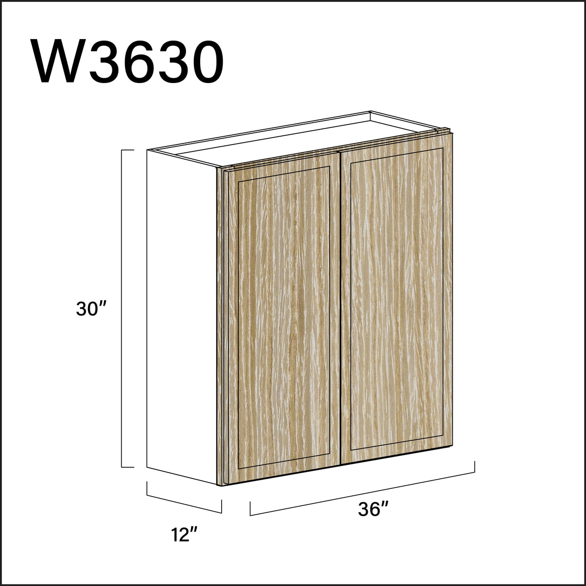 Oak Slim Shaker Double Door Wall Cabinet - 36&quot; W x 30&quot; H x 12&quot; D