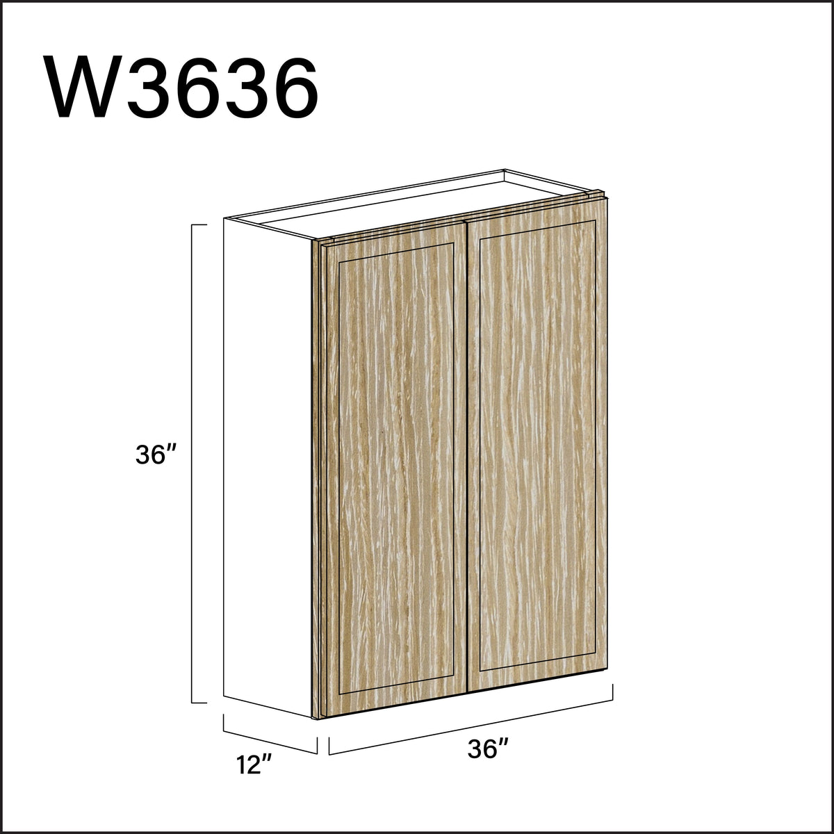 Oak Slim Shaker Double Door Wall Cabinet - 36&quot; W x 36&quot; H x 12&quot; D