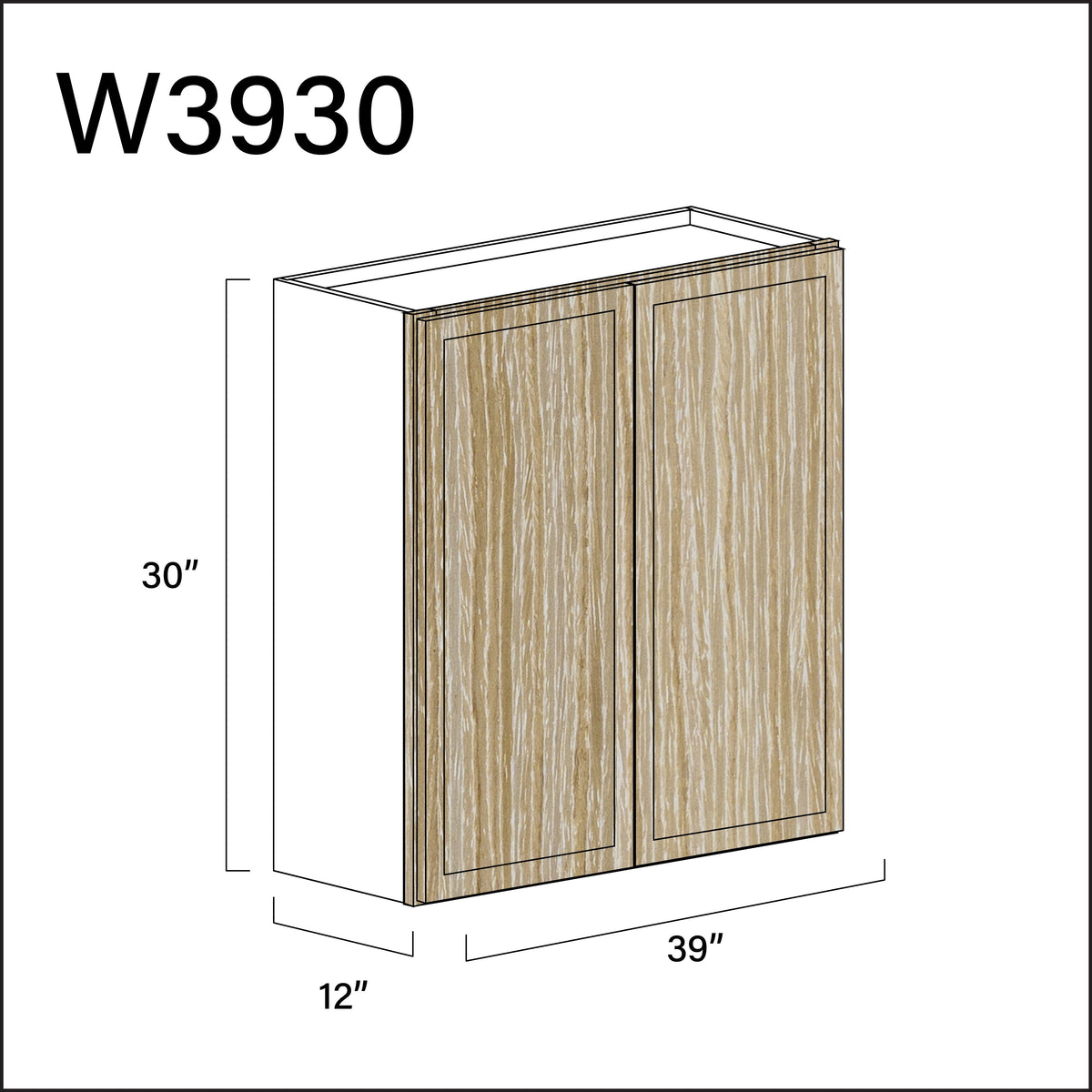 Oak Slim Shaker Double Door Wall Cabinet - 39&quot; W x 30&quot; H x 12&quot; D