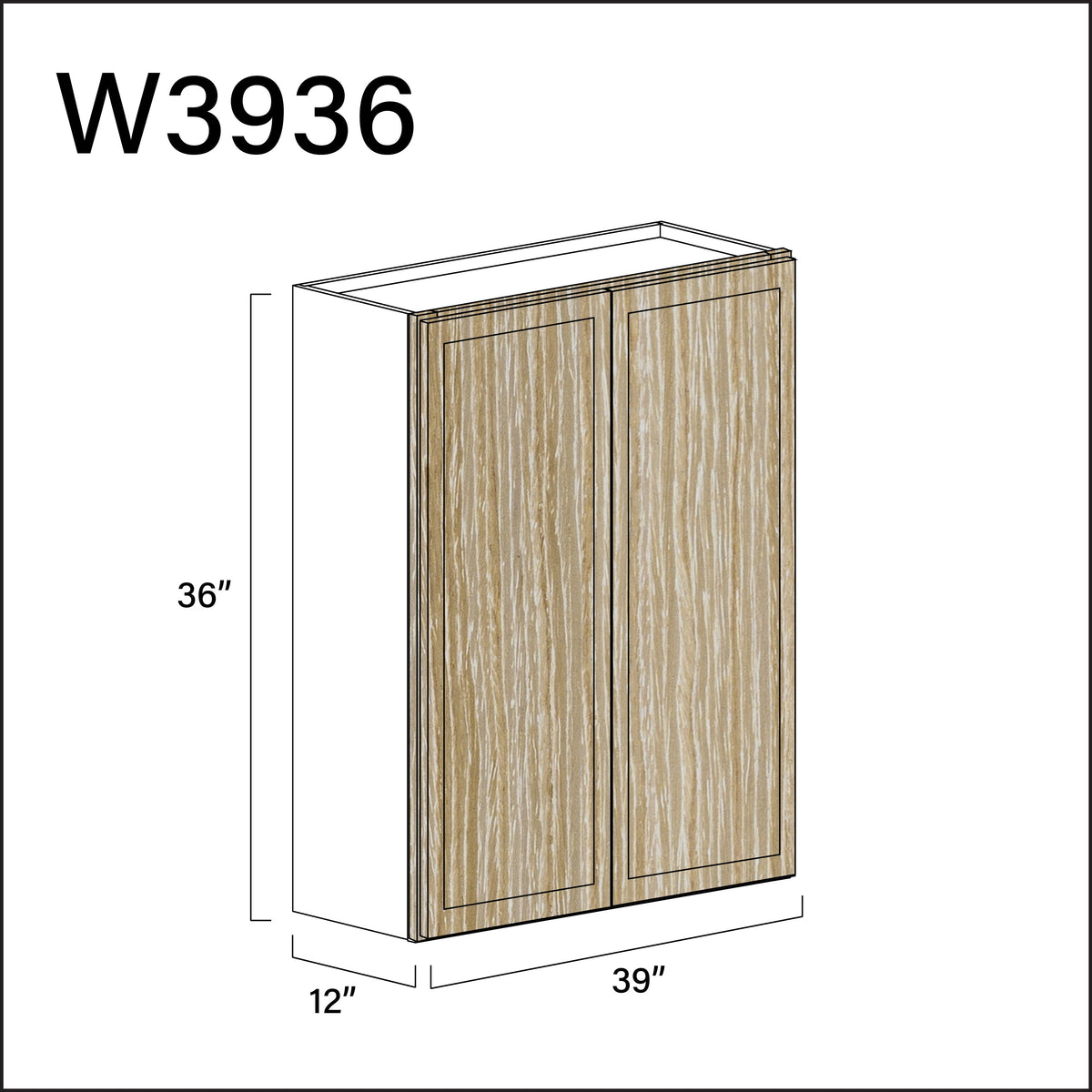 Oak Slim Shaker Double Door Wall Cabinet - 39&quot; W x 36&quot; H x 12&quot; D