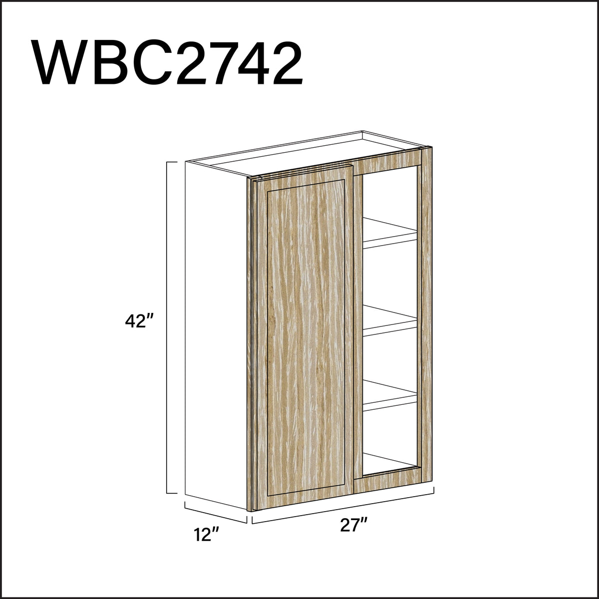 Oak Slim Shaker Wall Blind Corner Cabinet - 27&quot; W x 42&quot; H x 12&quot; D