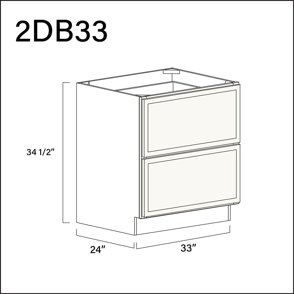 White Slim Shaker 2 Drawer Kitchen Base Cabinet - 33&quot; W x 34.5&quot; H x 24&quot; D