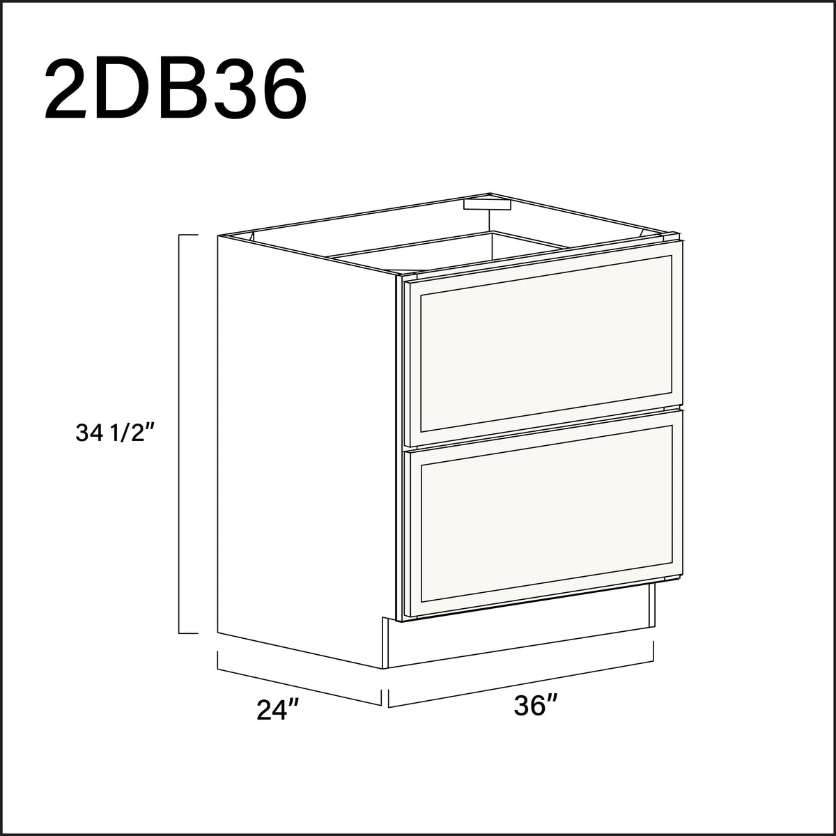 White Slim Shaker 2 Drawer Kitchen Base Cabinet - 36&quot; W x 34.5&quot; H x 24&quot; D