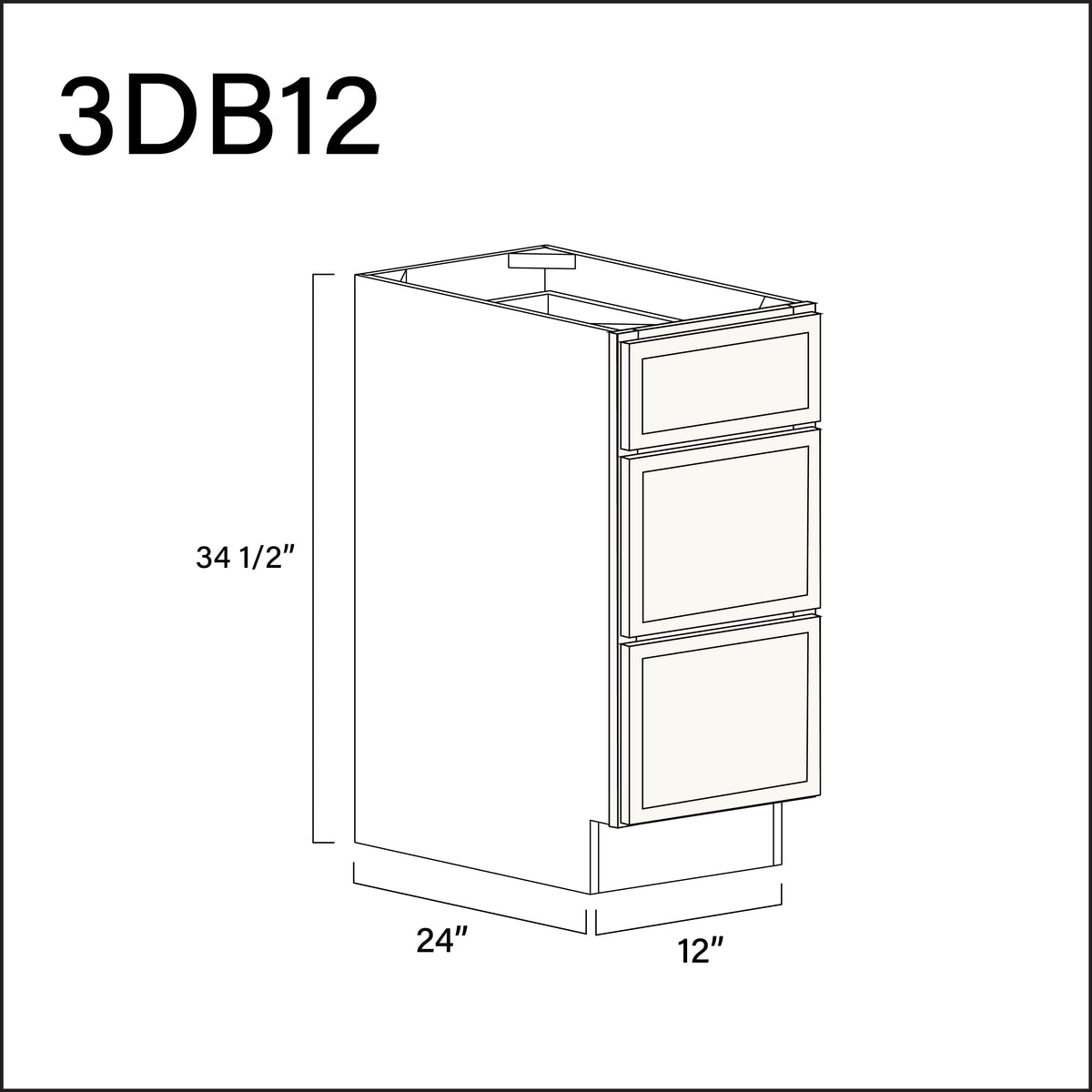 White Slim Shaker 3 Drawer Kitchen Base Cabinet - 12&quot; W x 34.5&quot; H x 24&quot; D