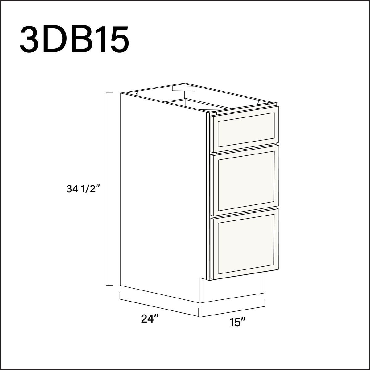 White Slim Shaker 3 Drawer Kitchen Base Cabinet - 15&quot; W x 34.5&quot; H x 24&quot; D