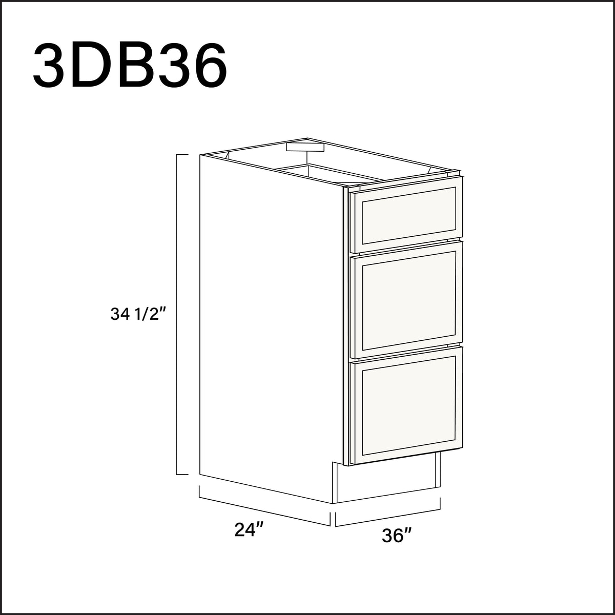 White Slim Shaker 3 Drawer Kitchen Base Cabinet - 36&quot; W x 34.5&quot; H x 24&quot; D