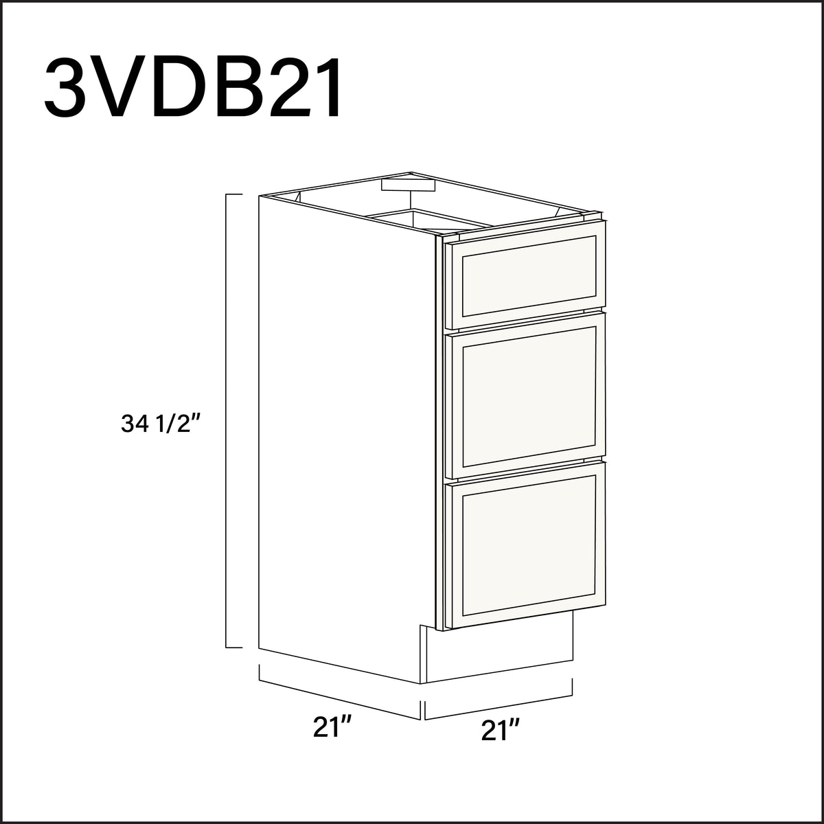 White Slim Shaker Vanity 3-Drawer Storage Cabinet - 21&quot; W x 34.5&quot; H x 21&quot; D
