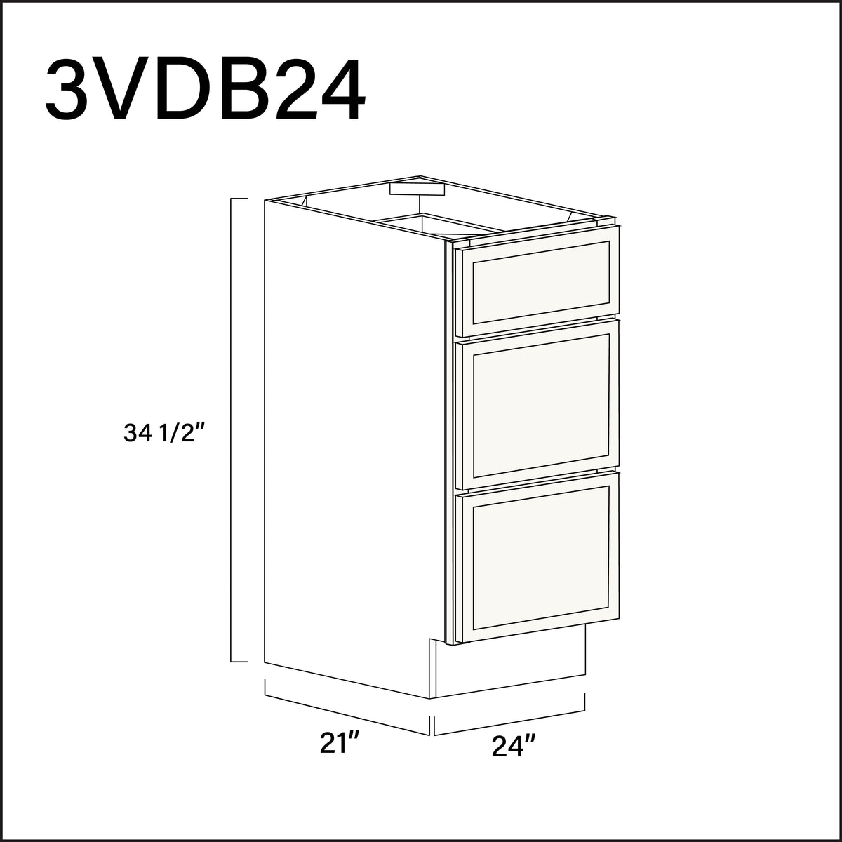 White Slim Shaker Vanity 3-Drawer Storage Cabinet - 24&quot; W x 34.5&quot; H x 21&quot; D