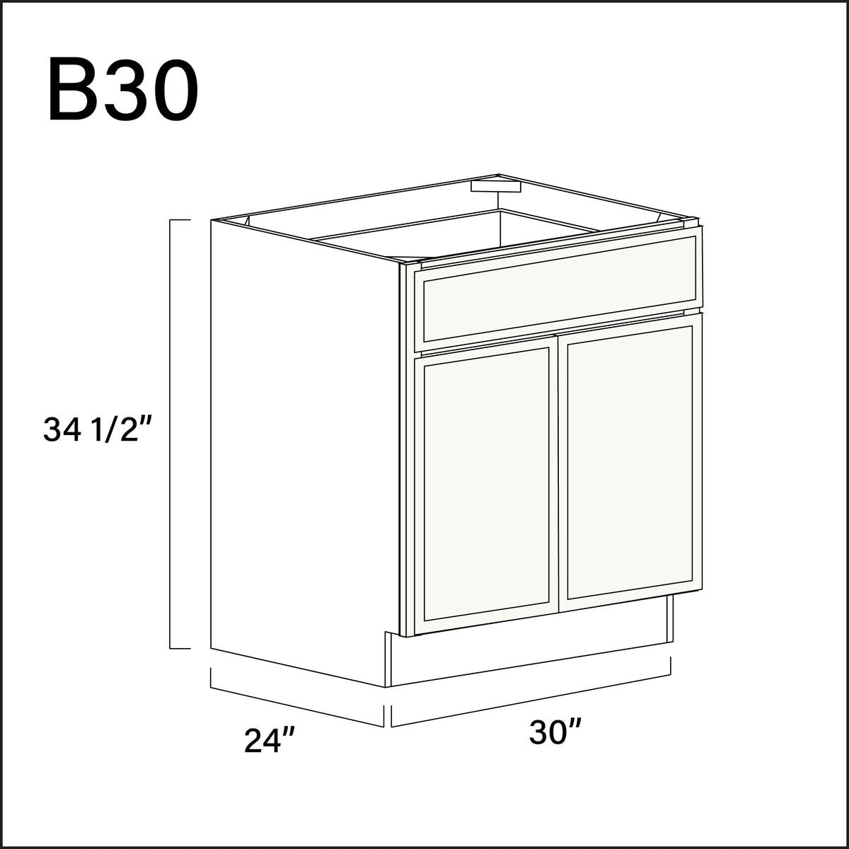 White Slim Shaker 1 Drawer 2 Door Kitchen Base Cabinet - 30&quot; W x 34.5&quot; H x 24&quot; D