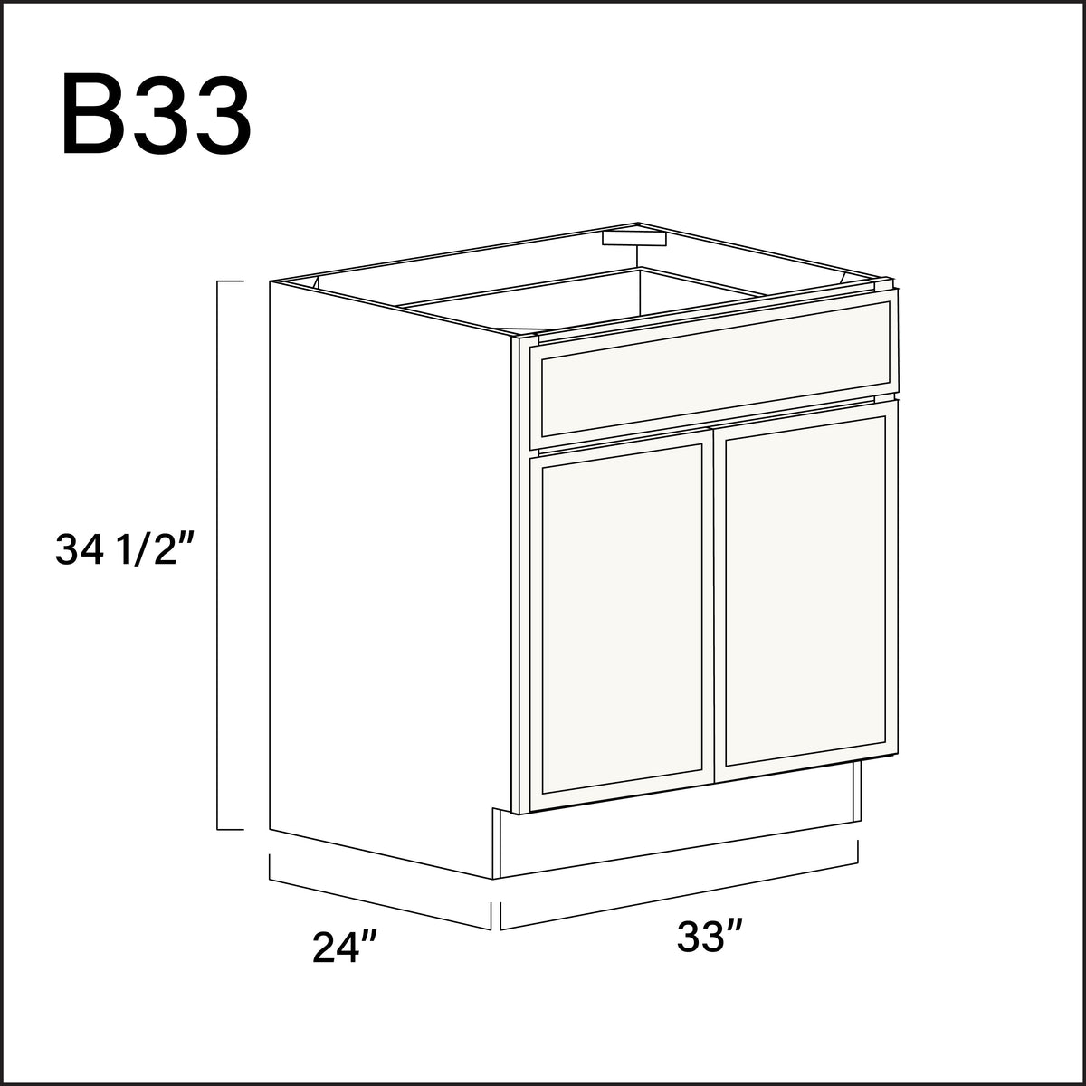 White Slim Shaker 1 Drawer 2 Door Kitchen Base Cabinet - 33&quot; W x 34.5&quot; H x 24&quot; D