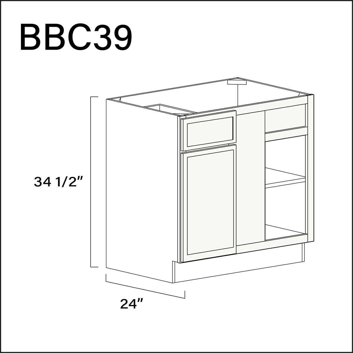 White Slim Shaker Base Blind Corner Cabinet - 36&quot; W x 34.5&quot; H x 24&quot; D